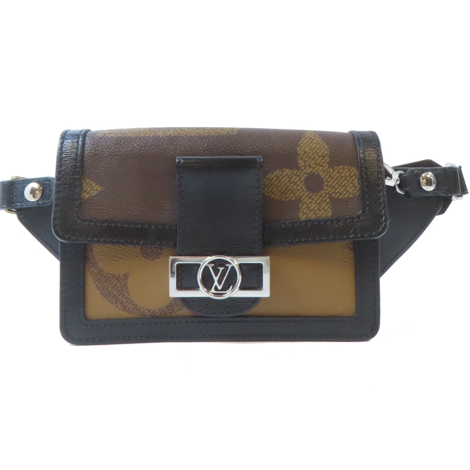 LOUIS VUITTON Monogram Giant Reverse Dauphine銀扣腰包啡色/黑色