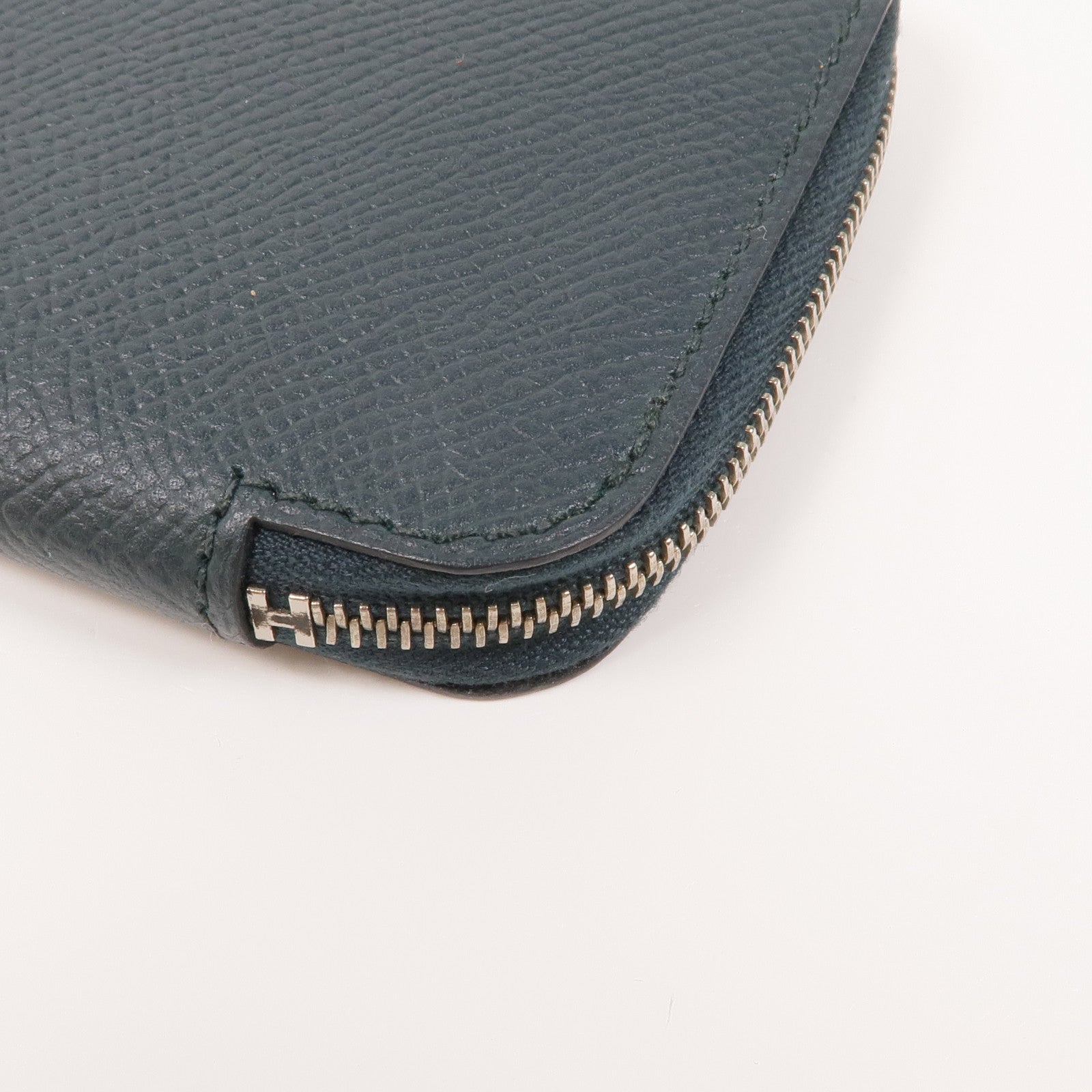 HERMES Epsom皮革Silk'In Change Purse銀扣零錢包Vert Fonce