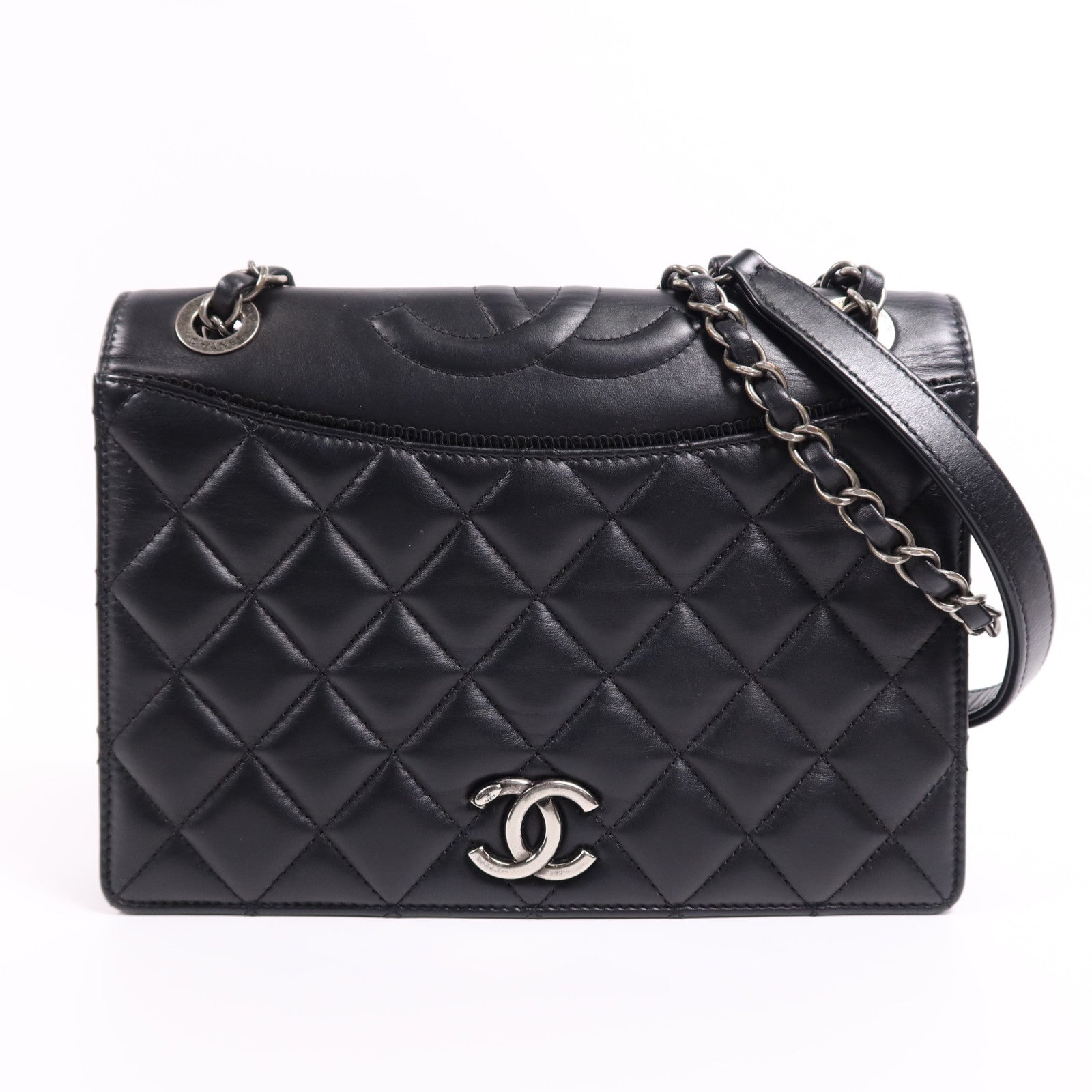CHANEL 羊皮皮革Shoulder Bag銀扣鏈帶肩背袋
