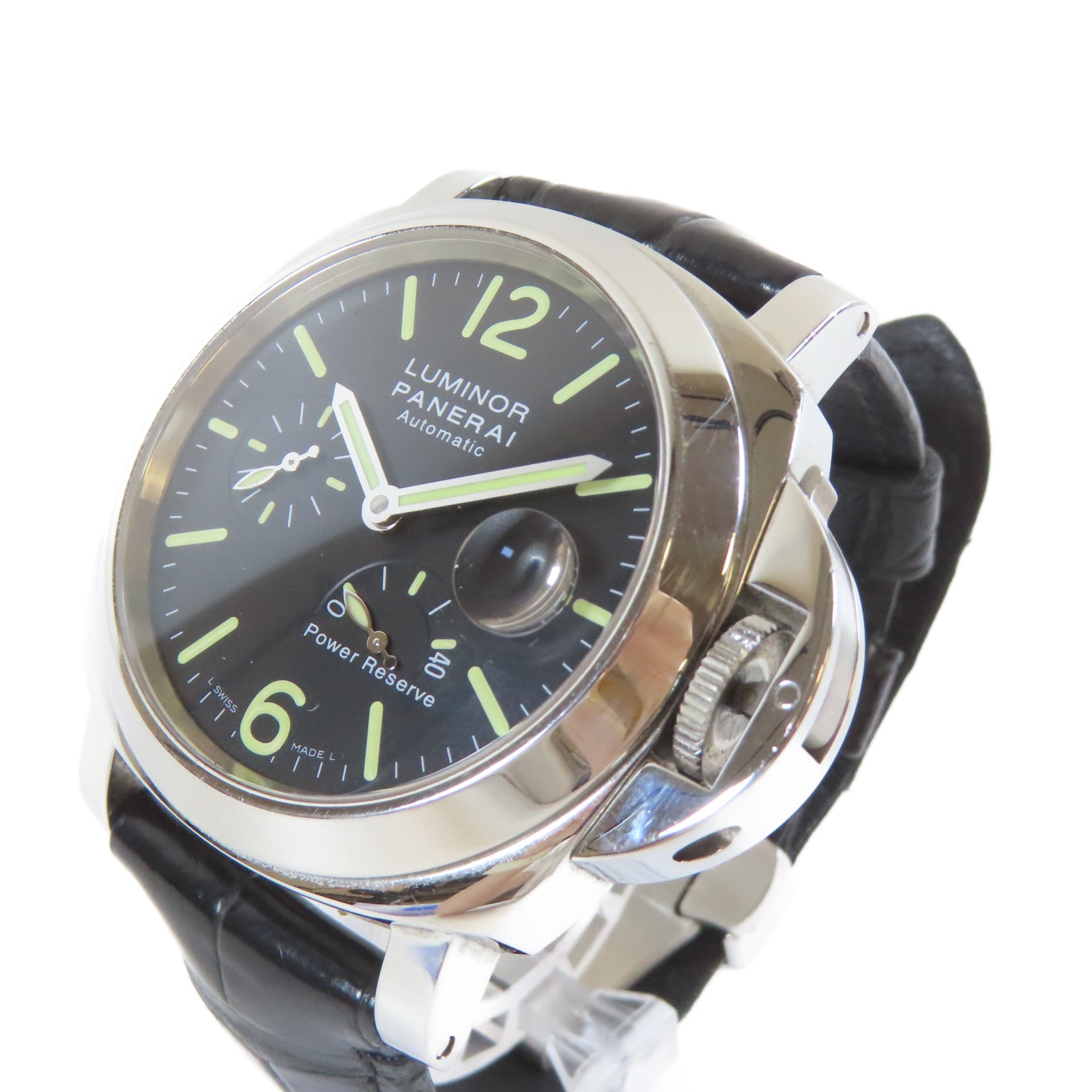 PANERAI 不鏽鋼/皮革帯Luminor Power Reserve自動機芯手錶黑色#16cm