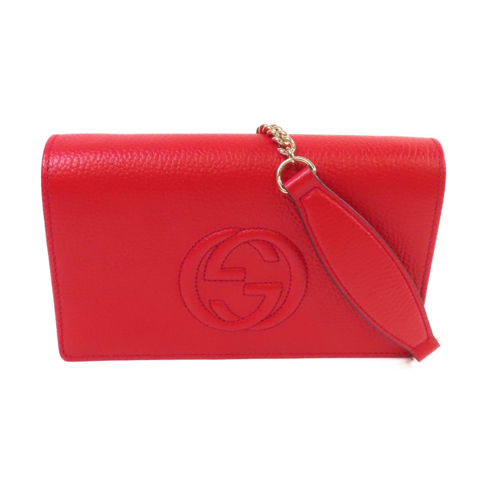 GUCCI 牛皮皮革Soho Chain Wallet金扣鏈帶肩背袋紅色