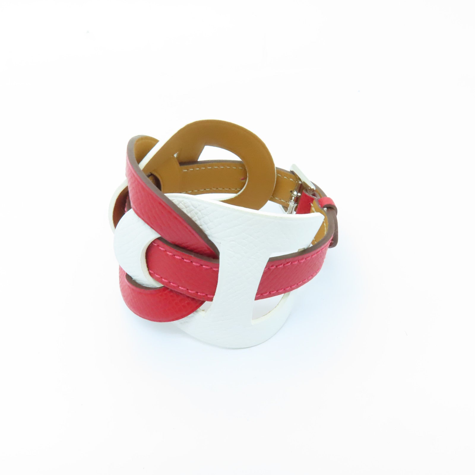 HERMES 【激減優惠】Epsom皮革Bracelet銀扣手鐲白色/紅色
