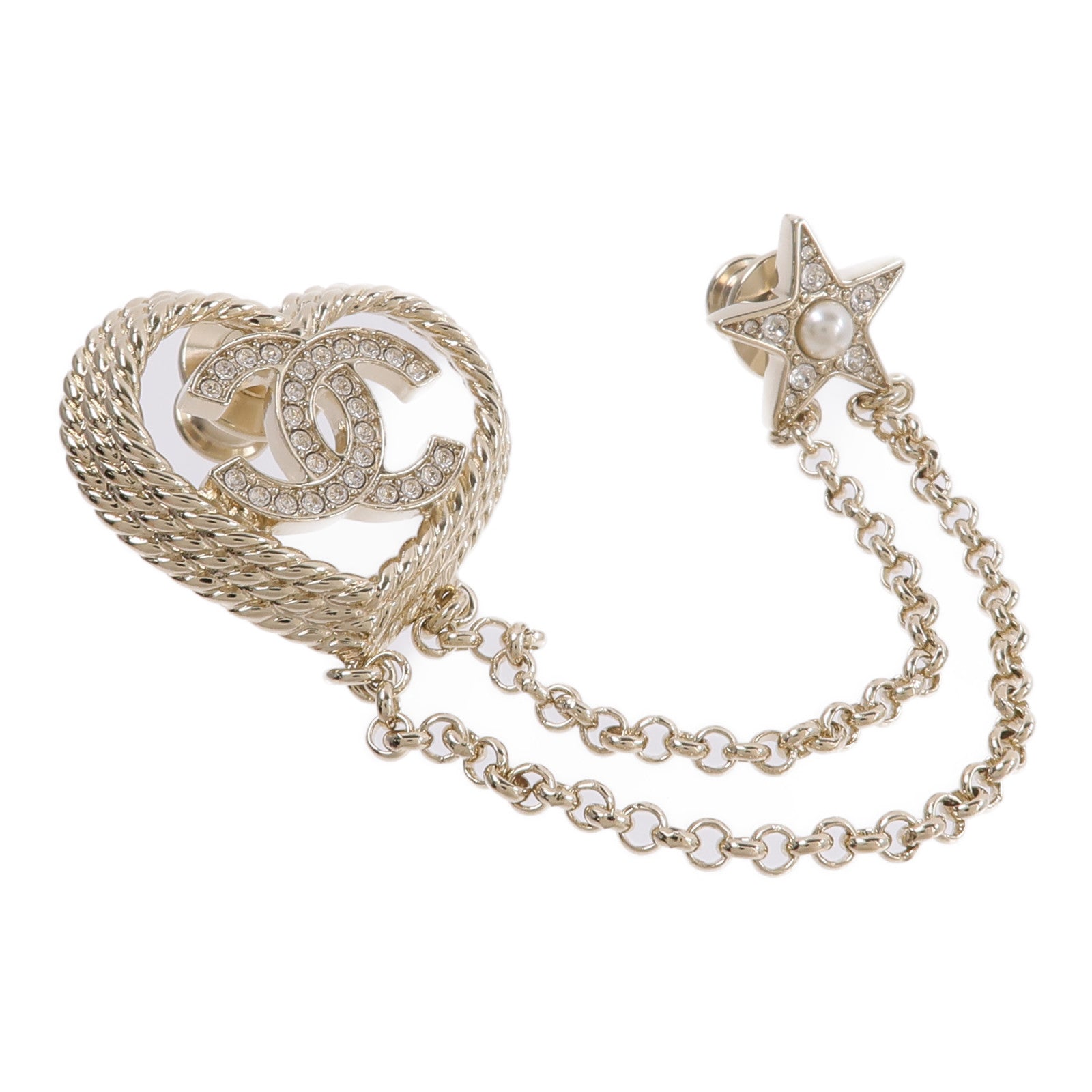 CHANEL 金屬Rhinestone Heart Star Brooch胸針