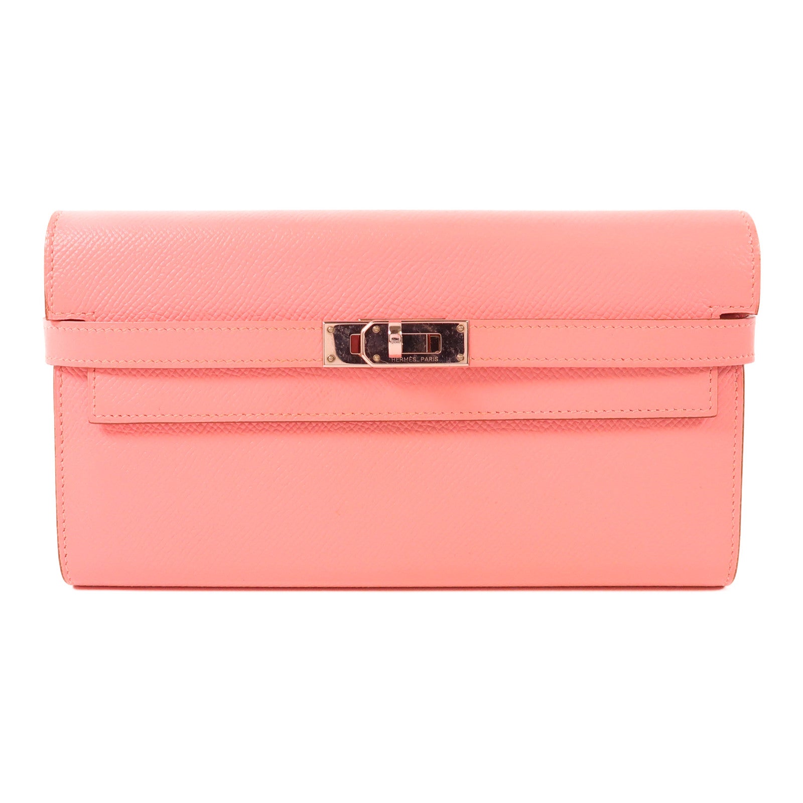 HERMES Epsom皮革Kelly Long Wallet銀扣長錢包1Q Rose Confetti