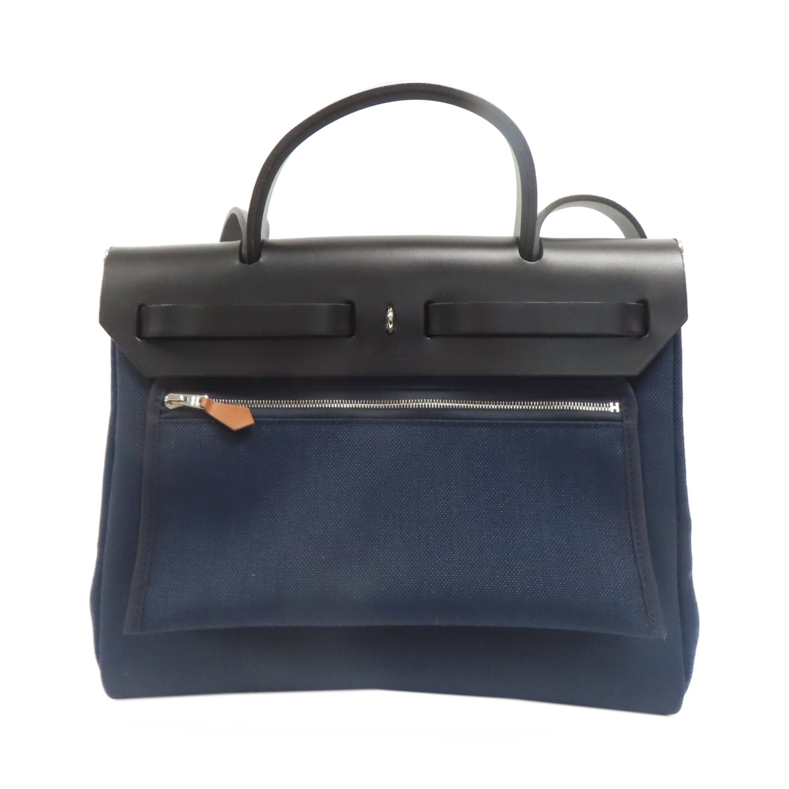 HERMES 【激減優惠】帆布Herbag PM銀扣手挽肩背兩用袋寶石藍色
