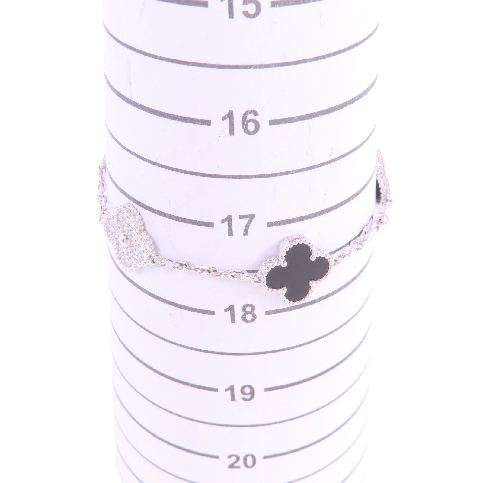 Van Cleef & Arpels 18K白金Vintage Alhambra Bracelet鑽石/縞瑪瑙手鏈