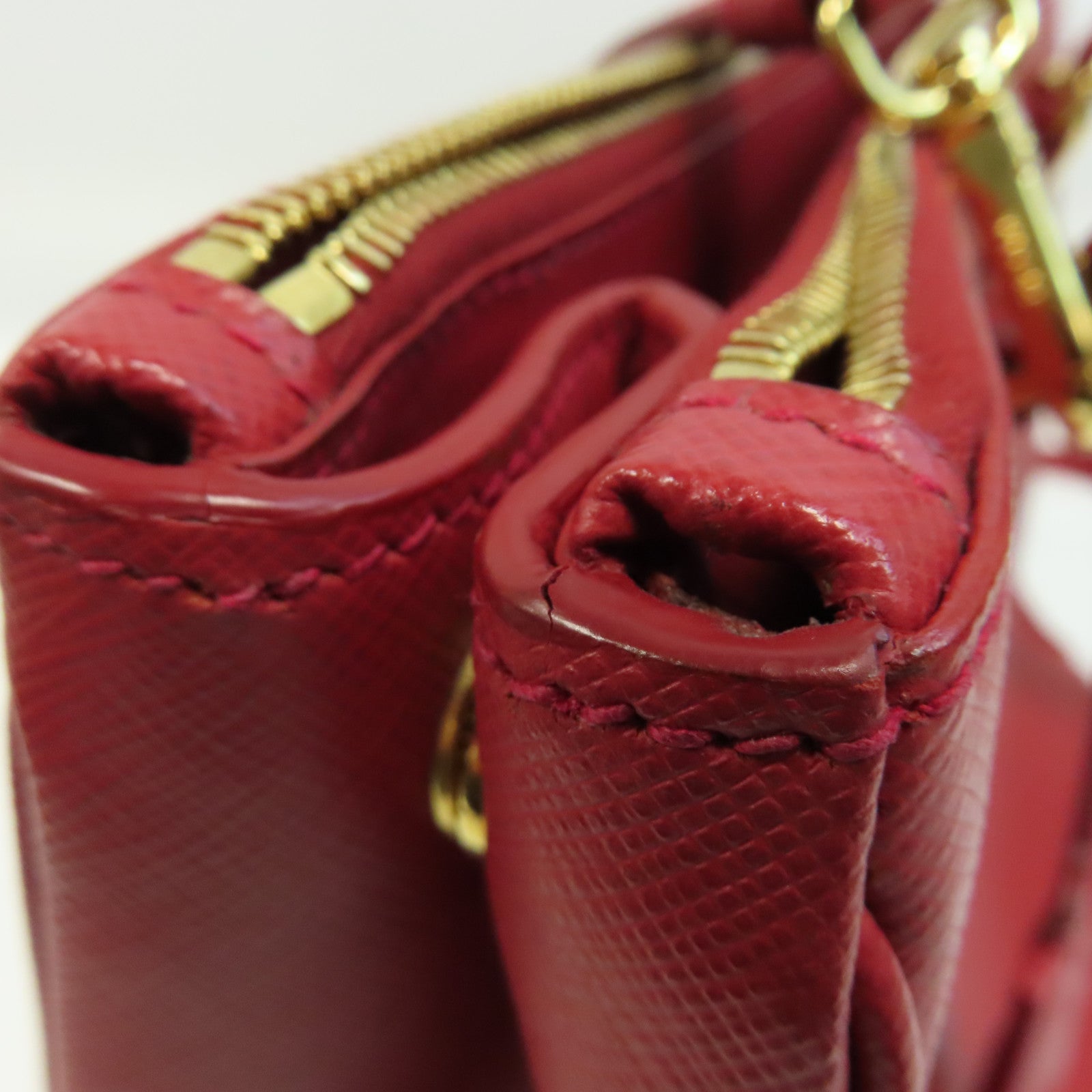 PRADA 皮革2 Way Shoulder金扣手挽肩背兩用袋紅色