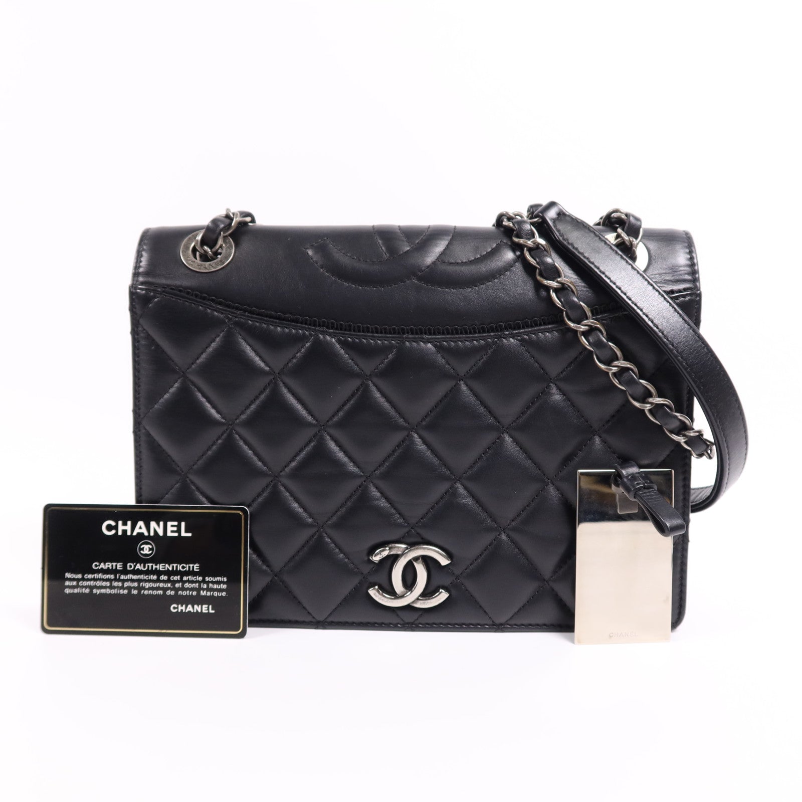 CHANEL 羊皮皮革Shoulder Bag銀扣鏈帶肩背袋