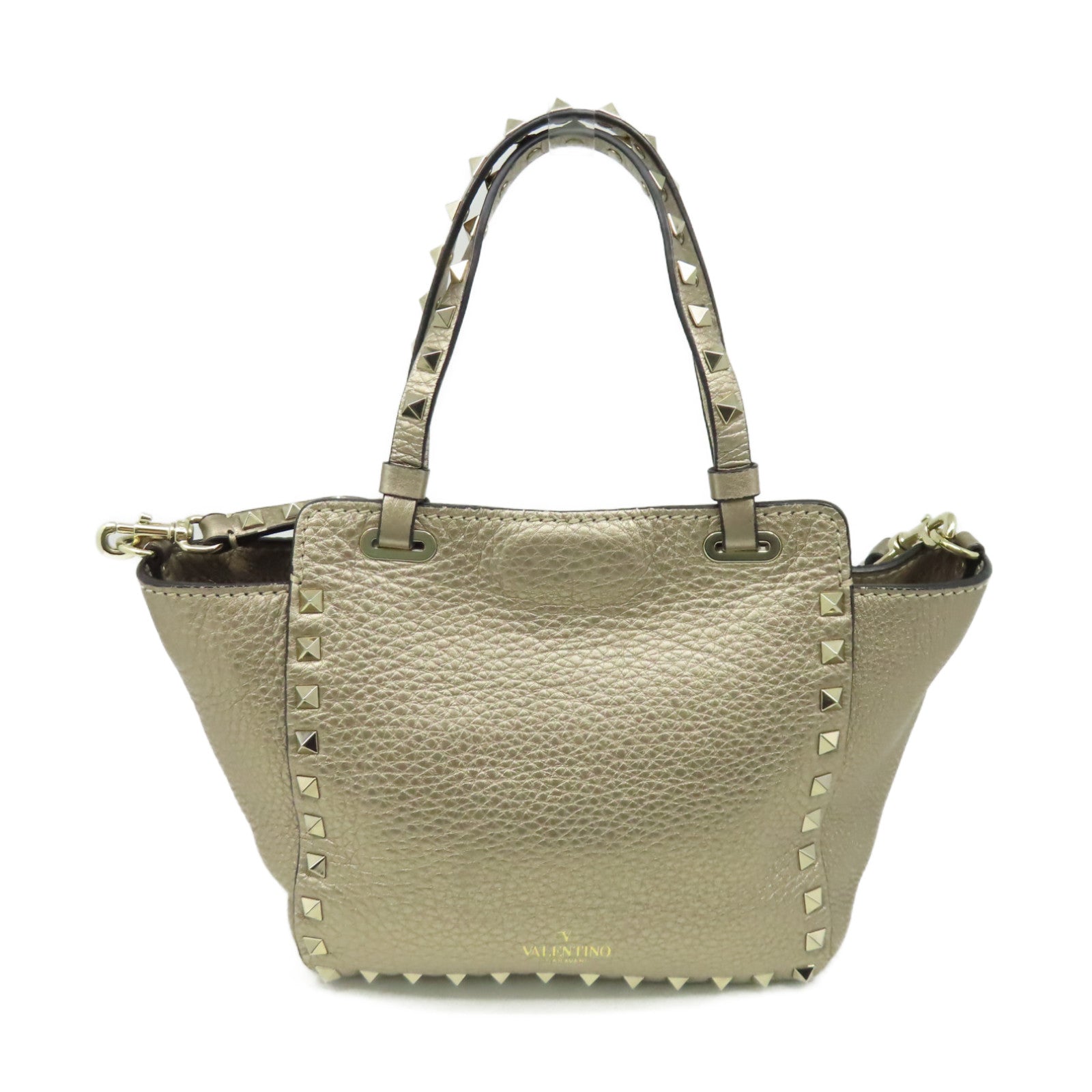 Valentino 【激減優惠】牛皮皮革Rockstud 2Way Shoulder Bag金扣手挽肩背兩用袋香檳金色