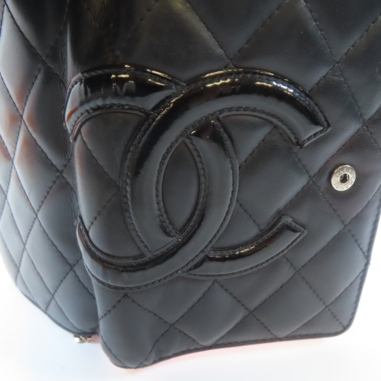 CHANEL 菱格牛皮皮革Cambon Bifold Wallet銀扣錢包黑色