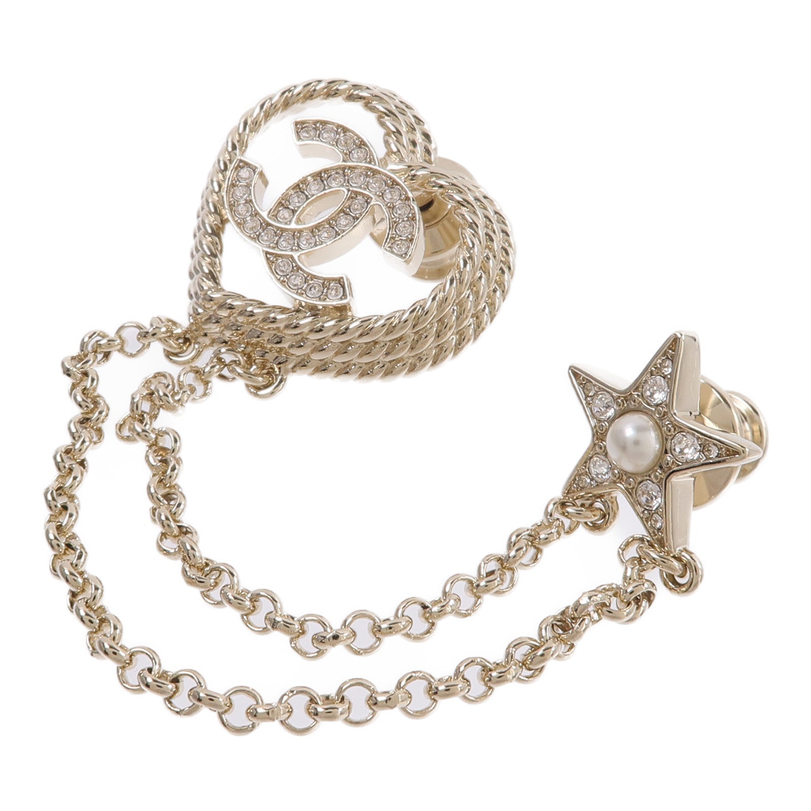 CHANEL 金屬Rhinestone Heart Star Brooch胸針