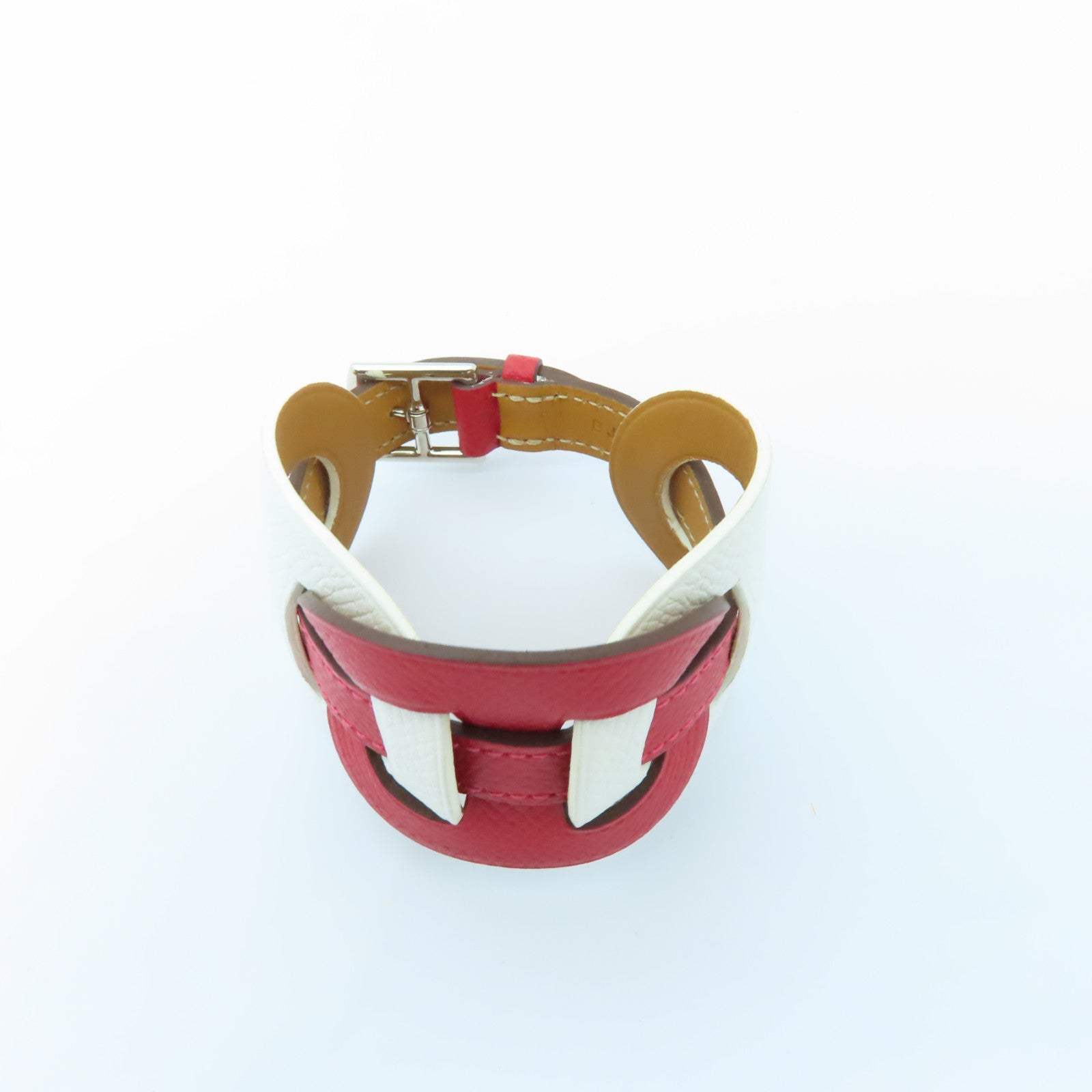 HERMES 【激減優惠】Epsom皮革Bracelet銀扣手鐲白色/紅色