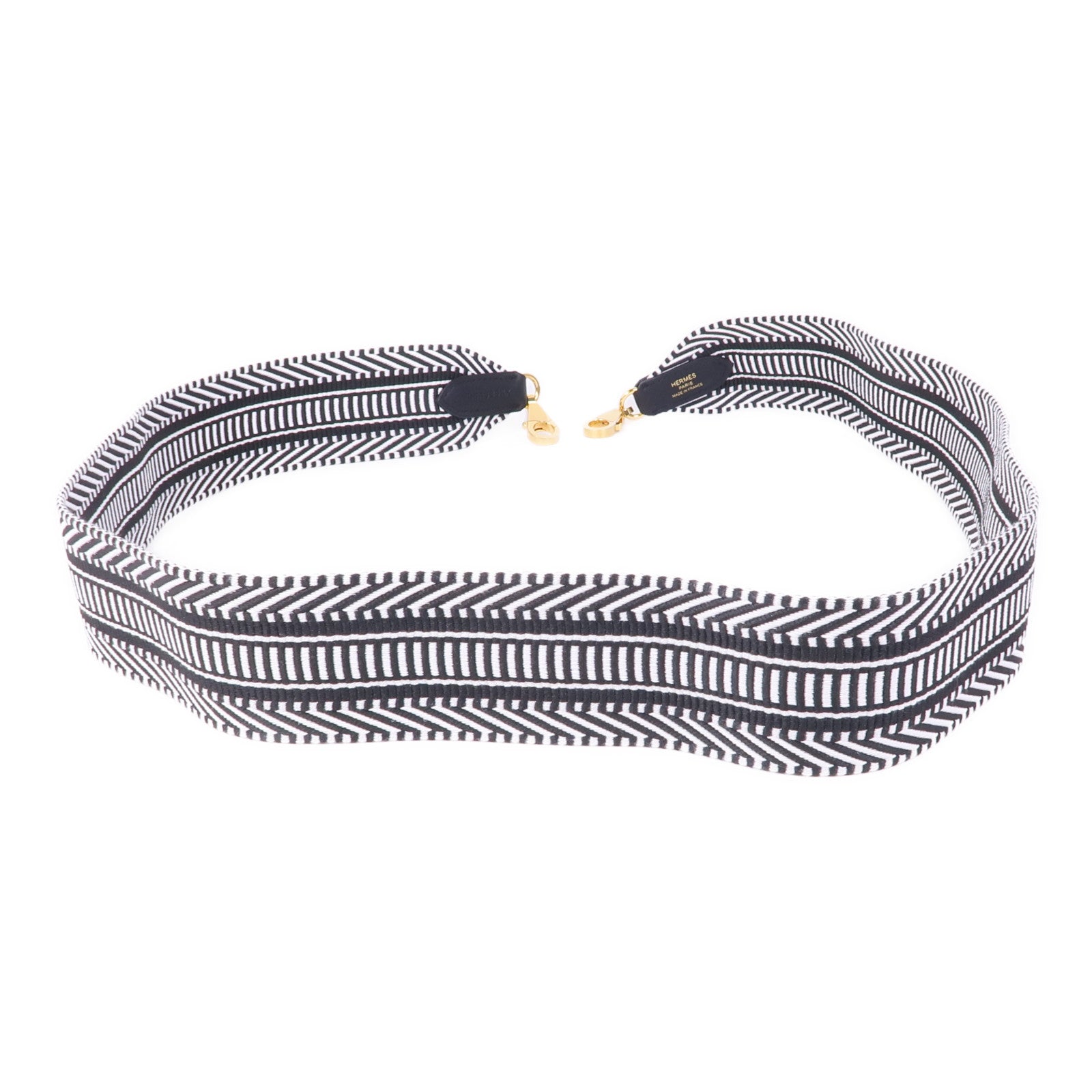 HERMES 帆布Shoulder Strap金扣肩背帶Black/White