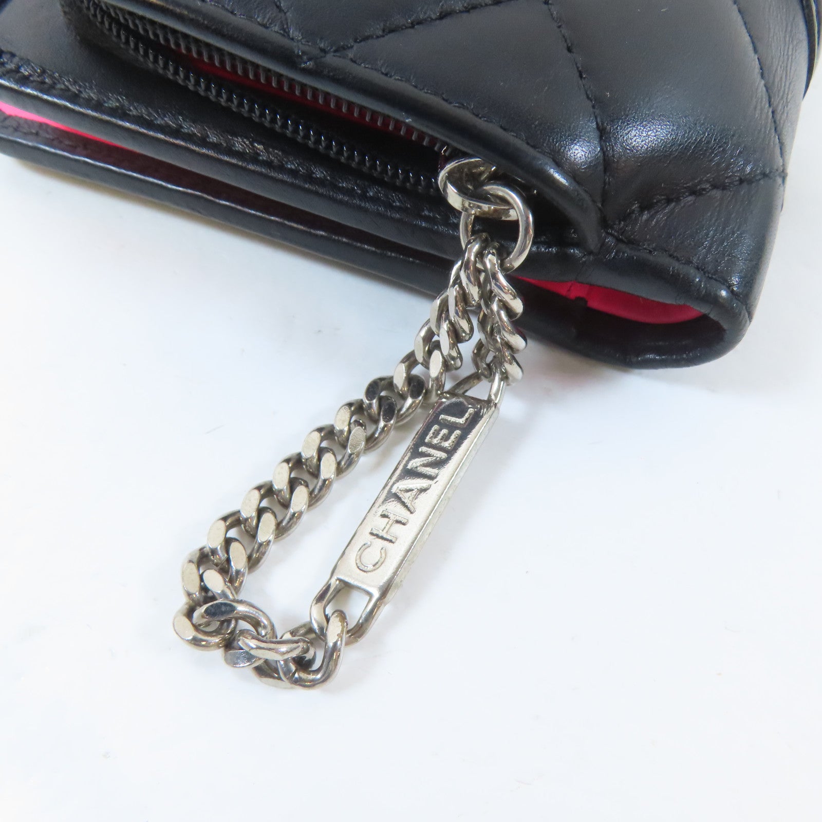 CHANEL 菱格牛皮皮革Cambon Bifold Wallet銀扣錢包黑色