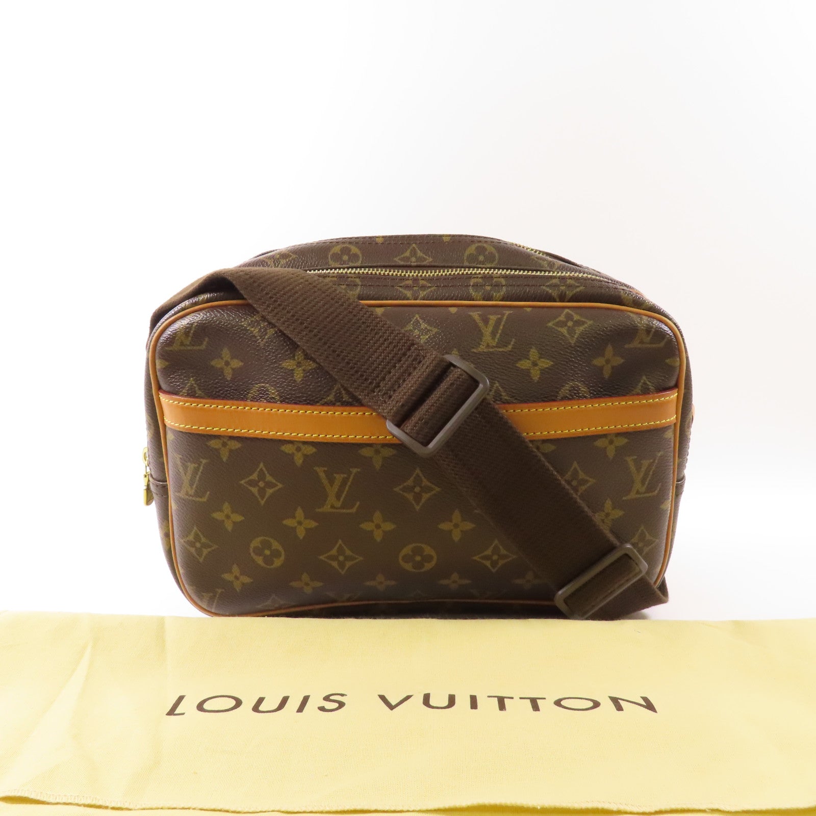 LOUIS VUITTON Monogram Reporter PM金扣肩背袋棕色