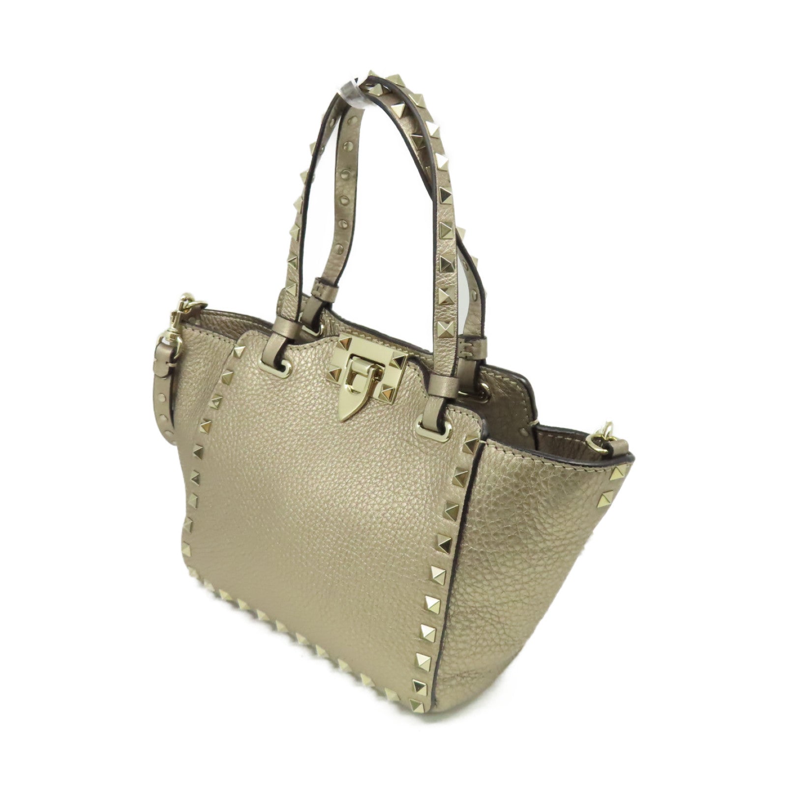 Valentino 【激減優惠】牛皮皮革Rockstud 2Way Shoulder Bag金扣手挽肩背兩用袋香檳金色