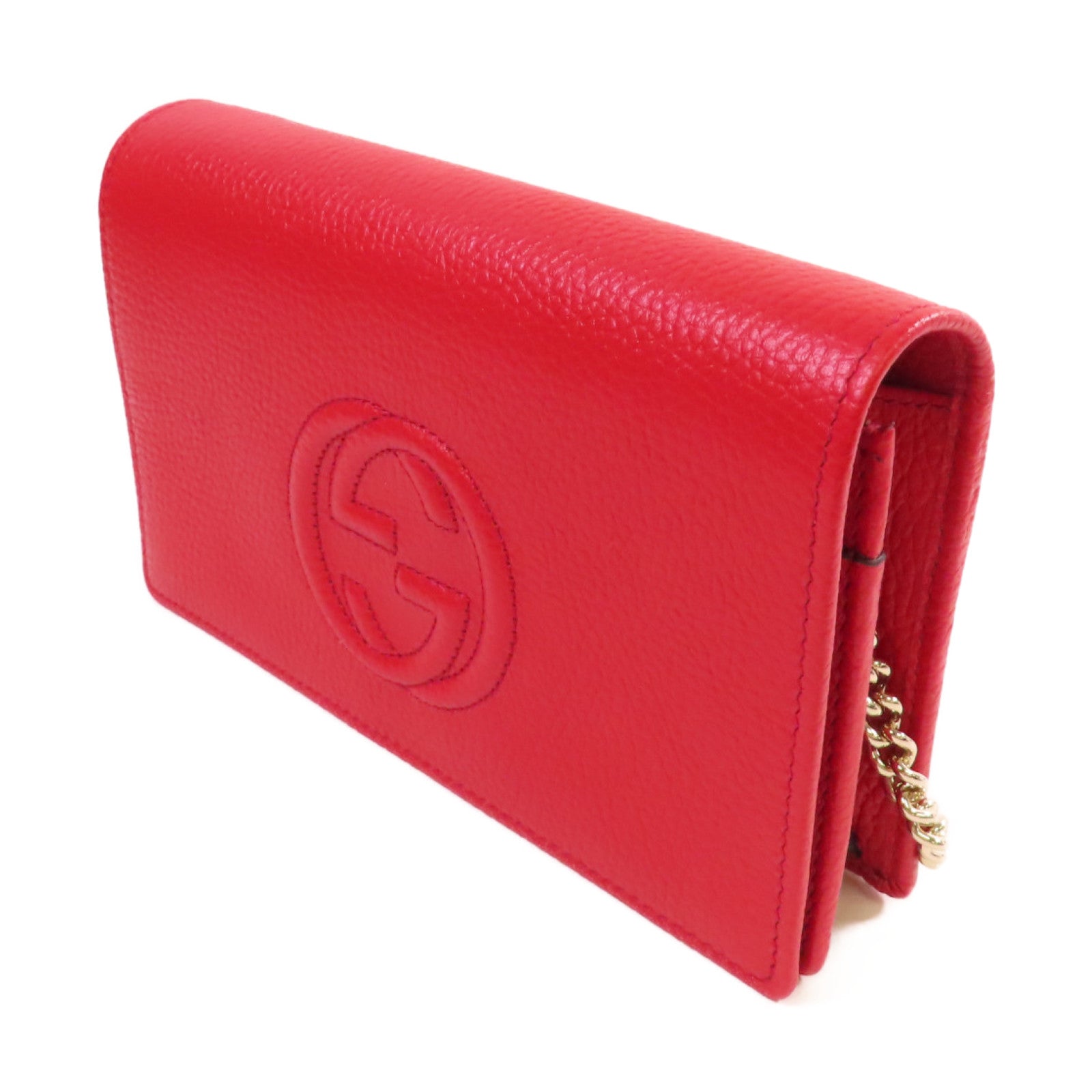 GUCCI 牛皮皮革Soho Chain Wallet金扣鏈帶肩背袋紅色