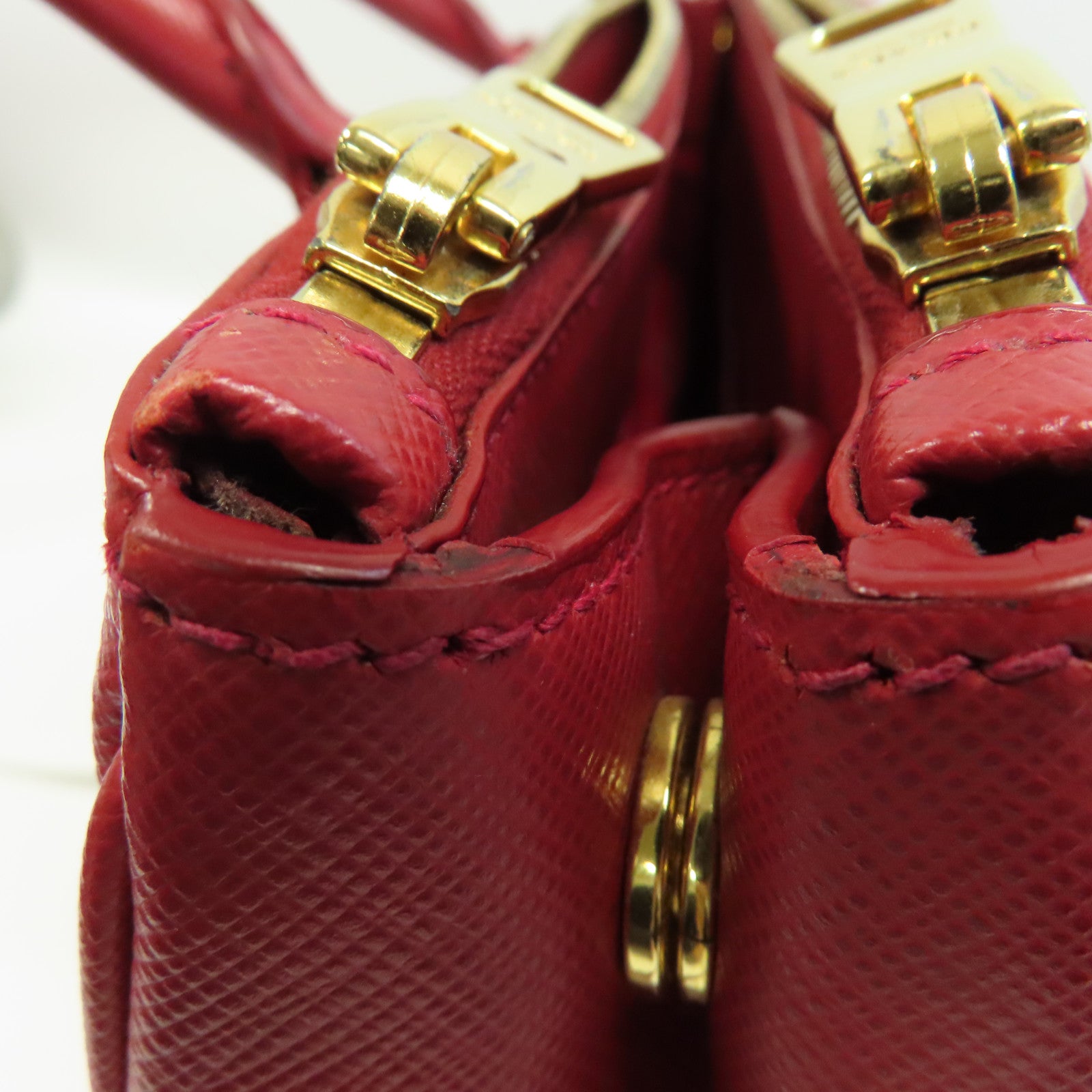 PRADA 皮革2 Way Shoulder金扣手挽肩背兩用袋紅色