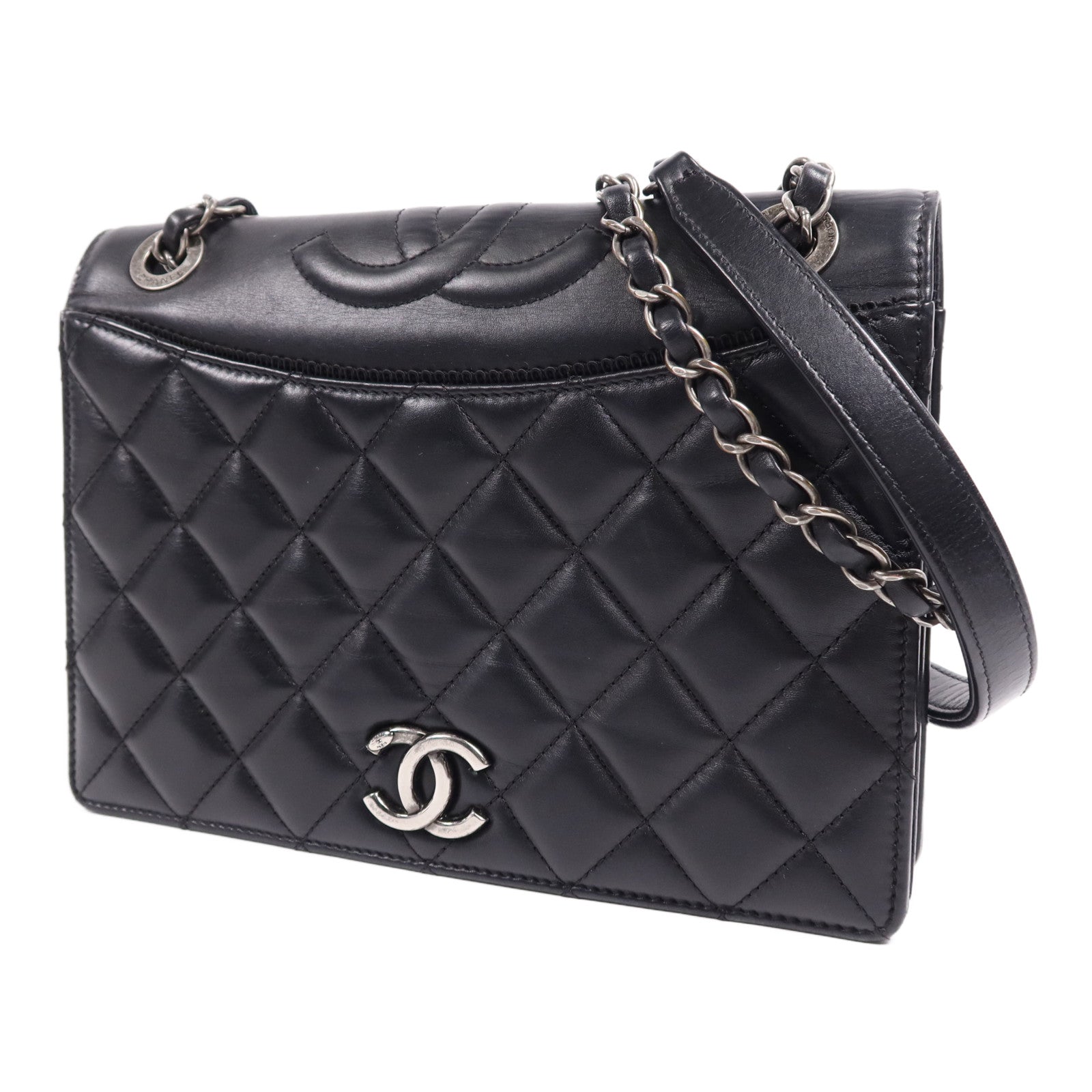 CHANEL 羊皮皮革Shoulder Bag銀扣鏈帶肩背袋