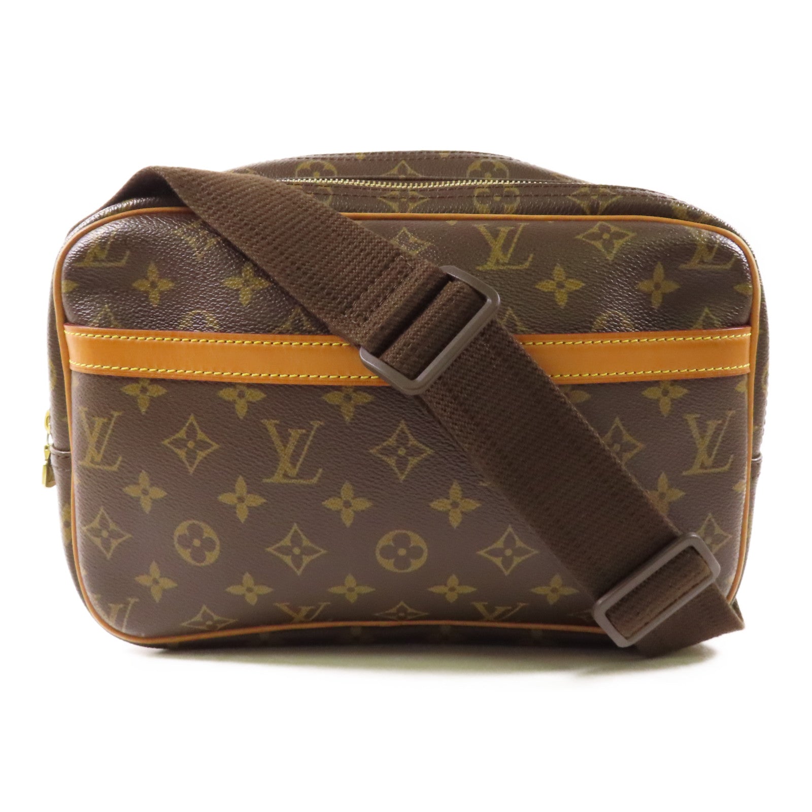 LOUIS VUITTON Monogram Reporter PM金扣肩背袋棕色