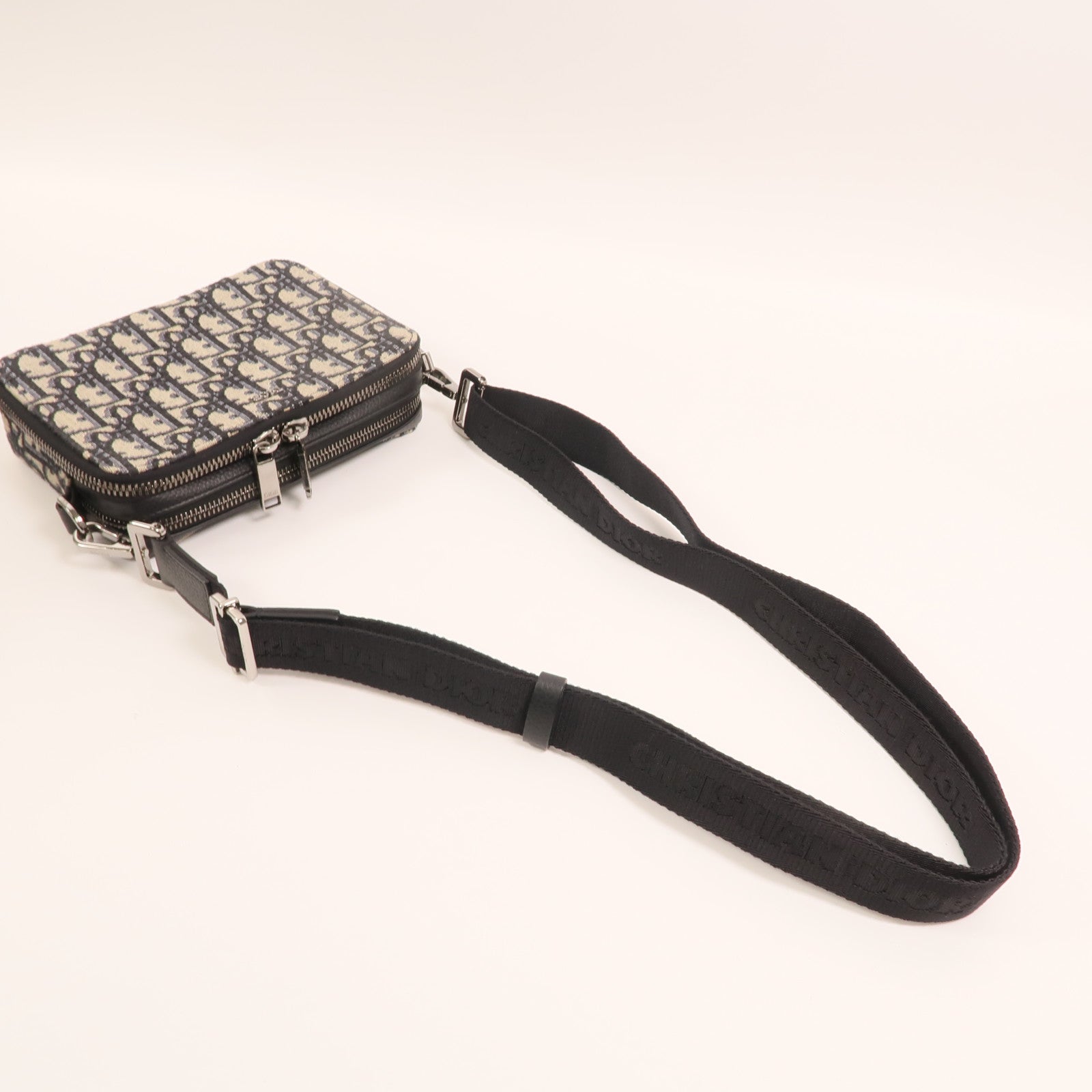 Dior 帆布Oblique Zipped Pouch With Strap銀扣肩背袋