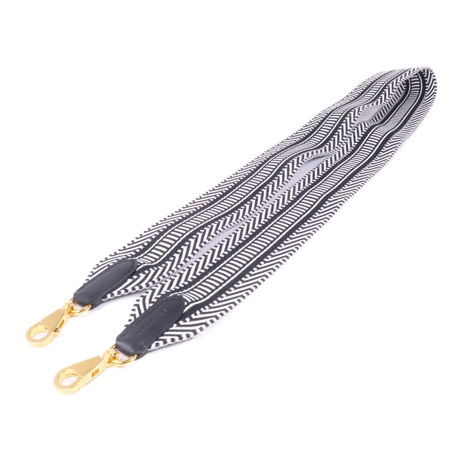 HERMES 帆布Shoulder Strap金扣肩背帶Black/White
