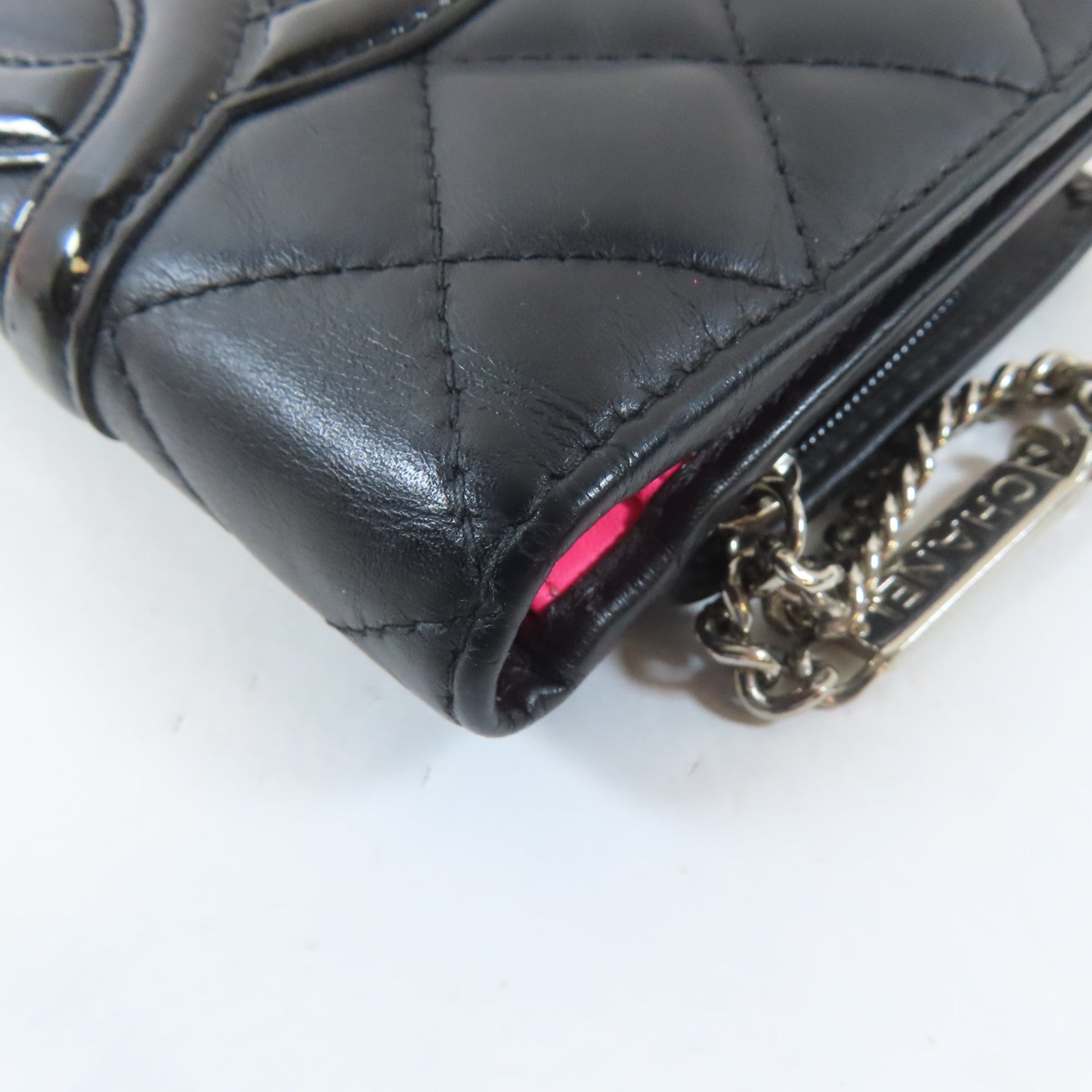 CHANEL 菱格牛皮皮革Cambon Bifold Wallet銀扣錢包黑色
