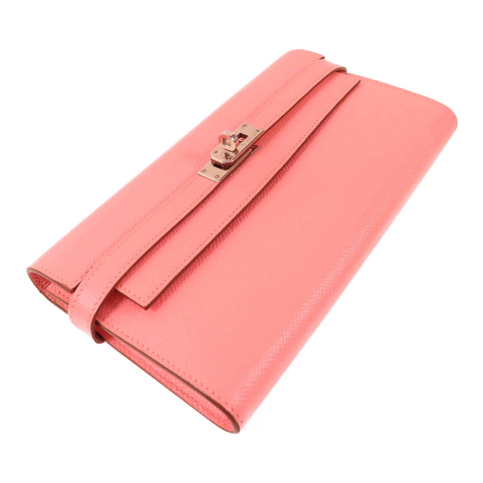 HERMES Epsom皮革Kelly Long Wallet銀扣長錢包1Q Rose Confetti