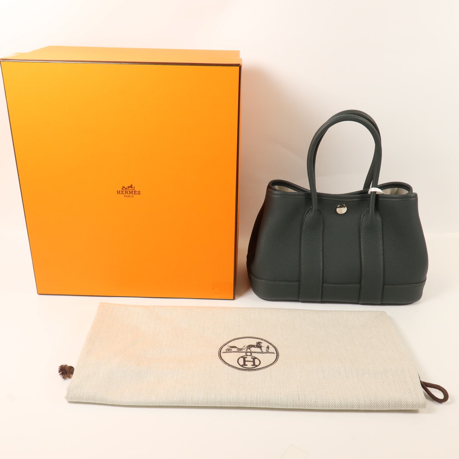 HERMES Negonda皮革Mini Garden Party手挽袋Vert Mangrove