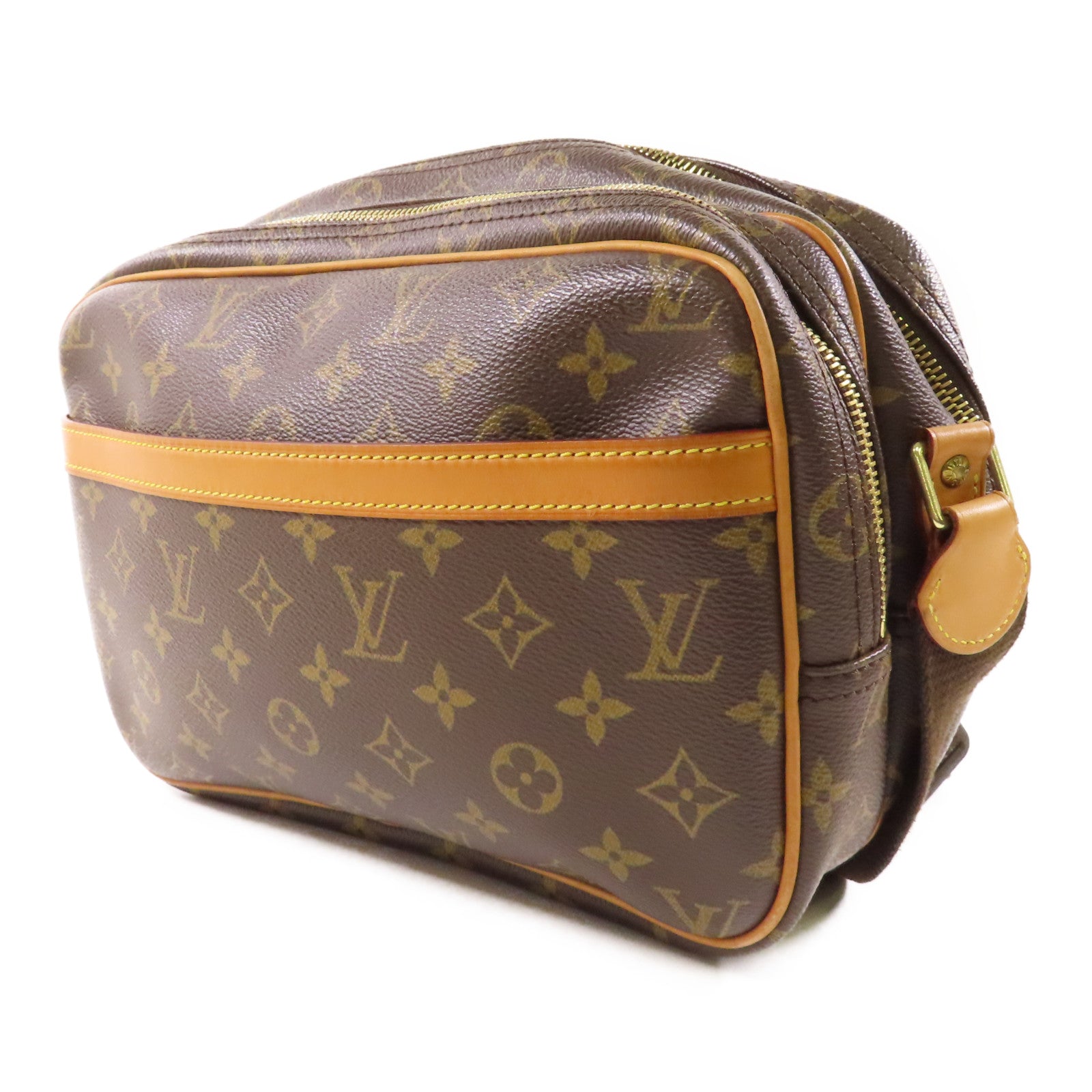 LOUIS VUITTON Monogram Reporter PM金扣肩背袋棕色