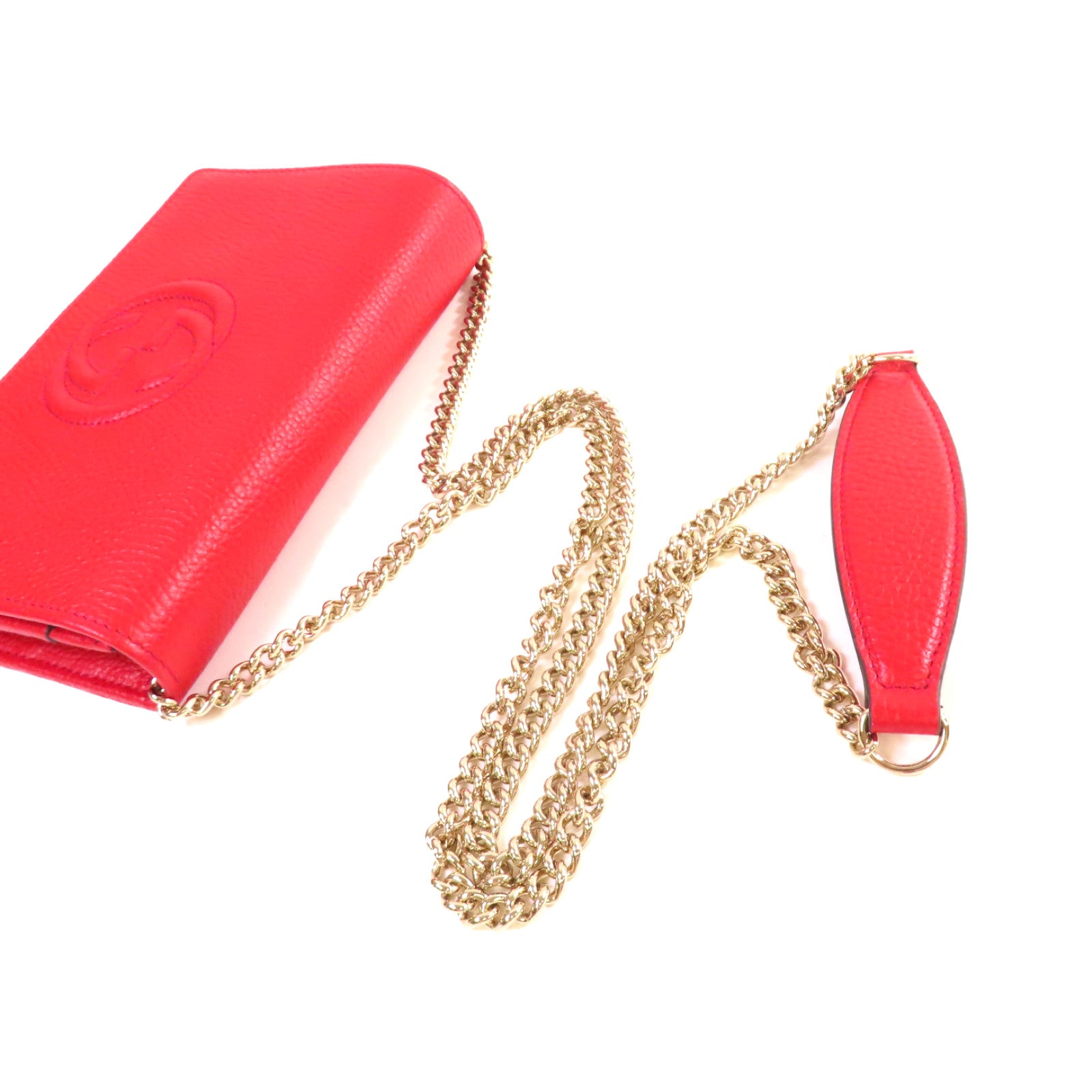GUCCI 牛皮皮革Soho Chain Wallet金扣鏈帶肩背袋紅色