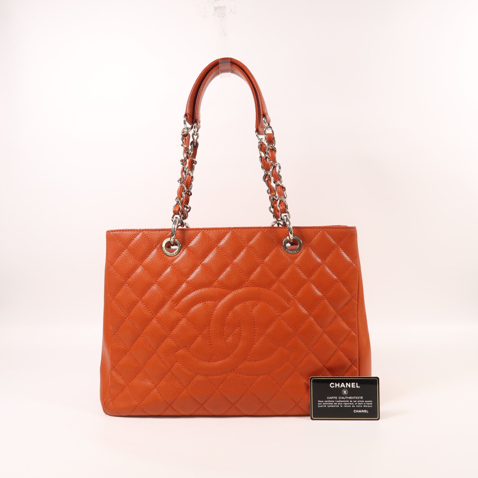 CHANEL 牛皮皮革GST Grand Shopping Tote Bag銀扣鏈帶肩背袋