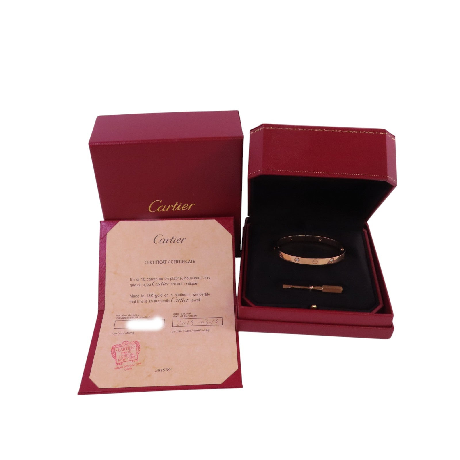 CARTIER 18K玫瑰金Love Bangle 4Diamond鑽石手鐲#18