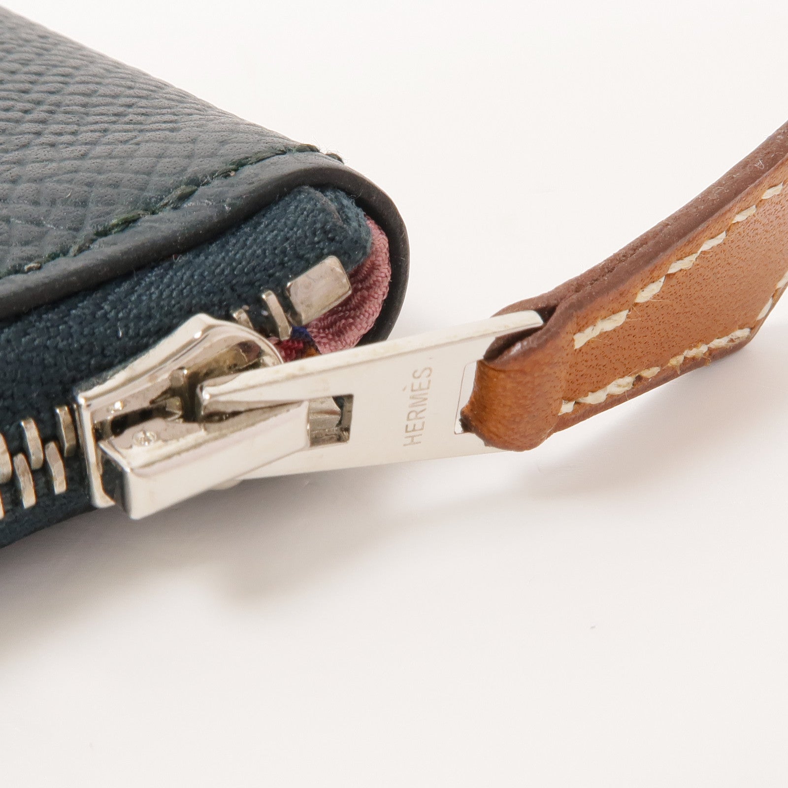 HERMES Epsom皮革Silk'In Change Purse銀扣零錢包Vert Fonce