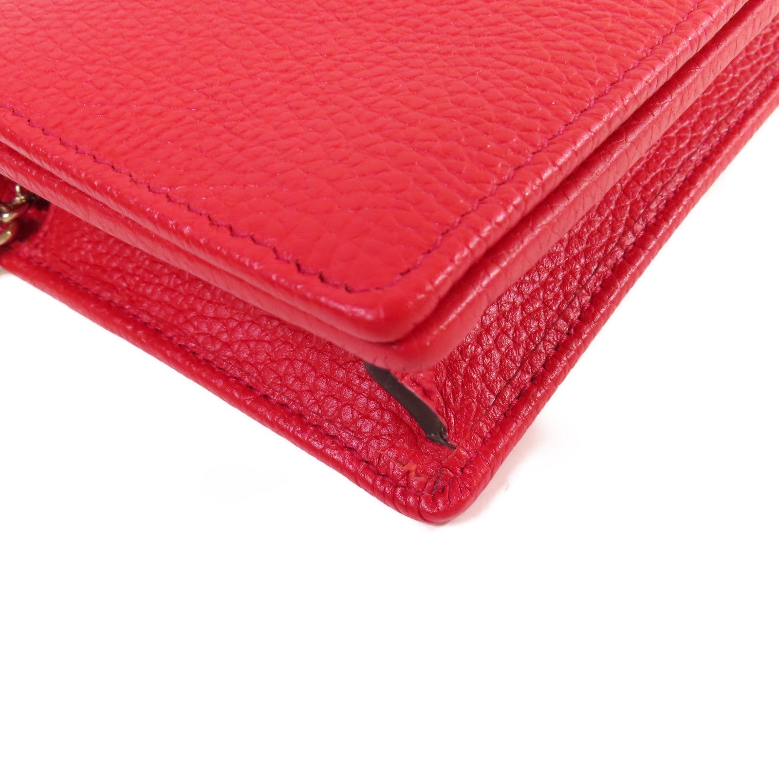 GUCCI 牛皮皮革Soho Chain Wallet金扣鏈帶肩背袋紅色