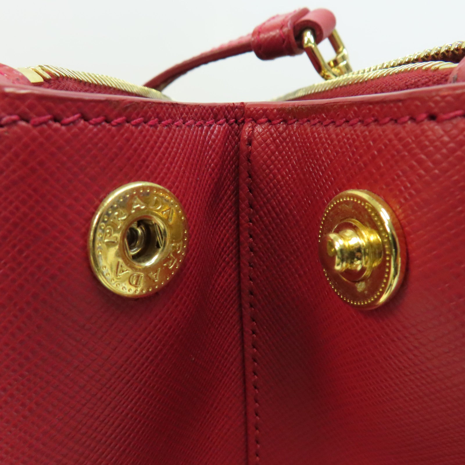 PRADA 皮革2 Way Shoulder金扣手挽肩背兩用袋紅色