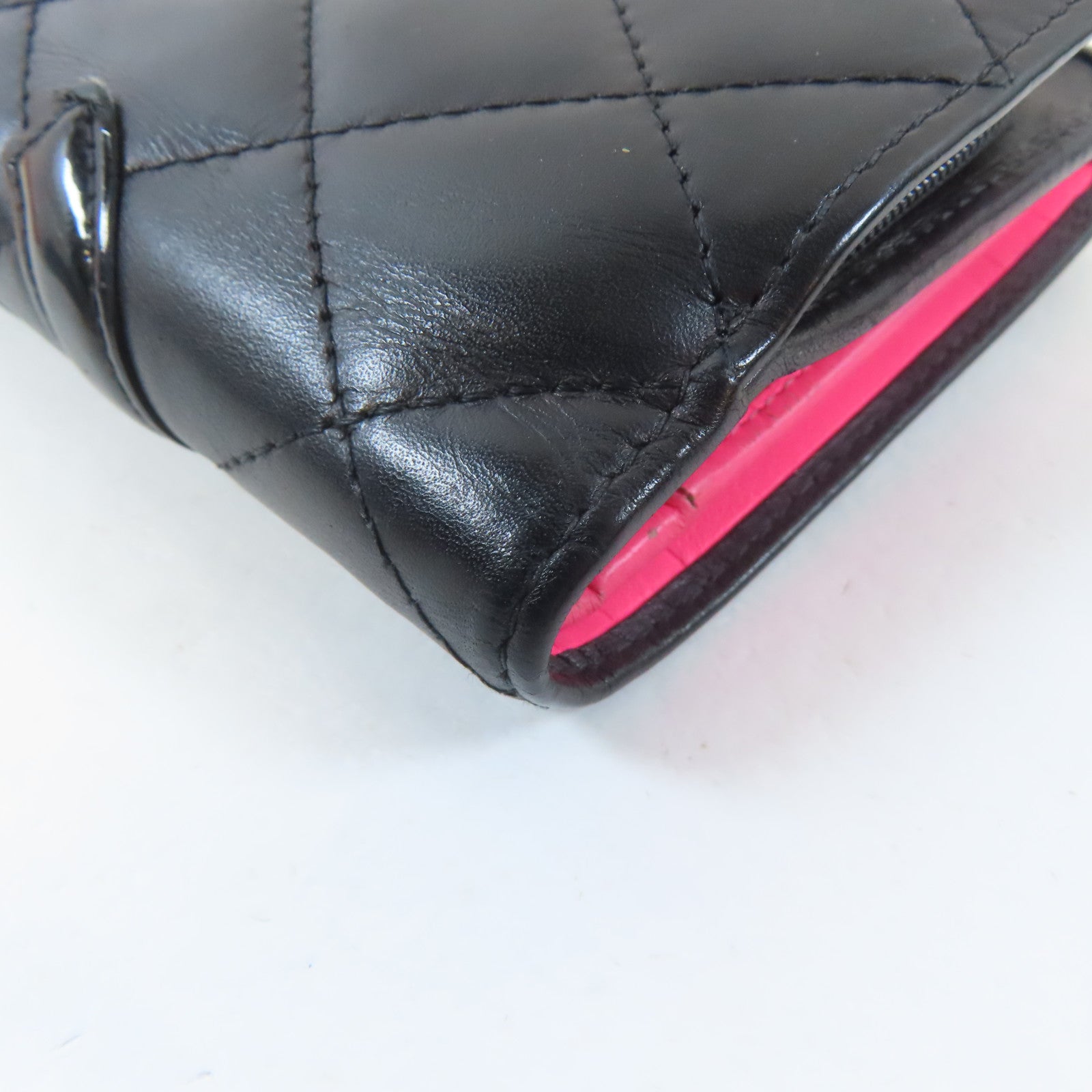 CHANEL 菱格牛皮皮革Cambon Bifold Wallet銀扣錢包黑色