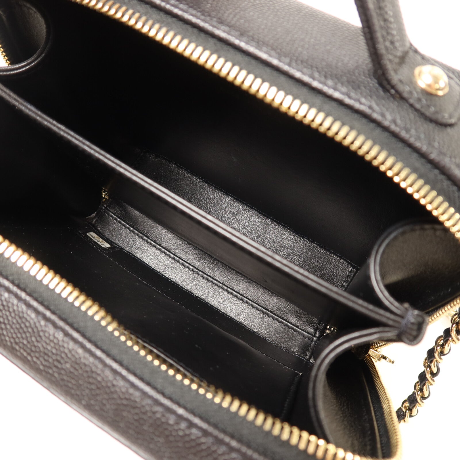 CHANEL 牛皮皮革Vanity Case Small金扣鏈帶手挽肩背兩用袋