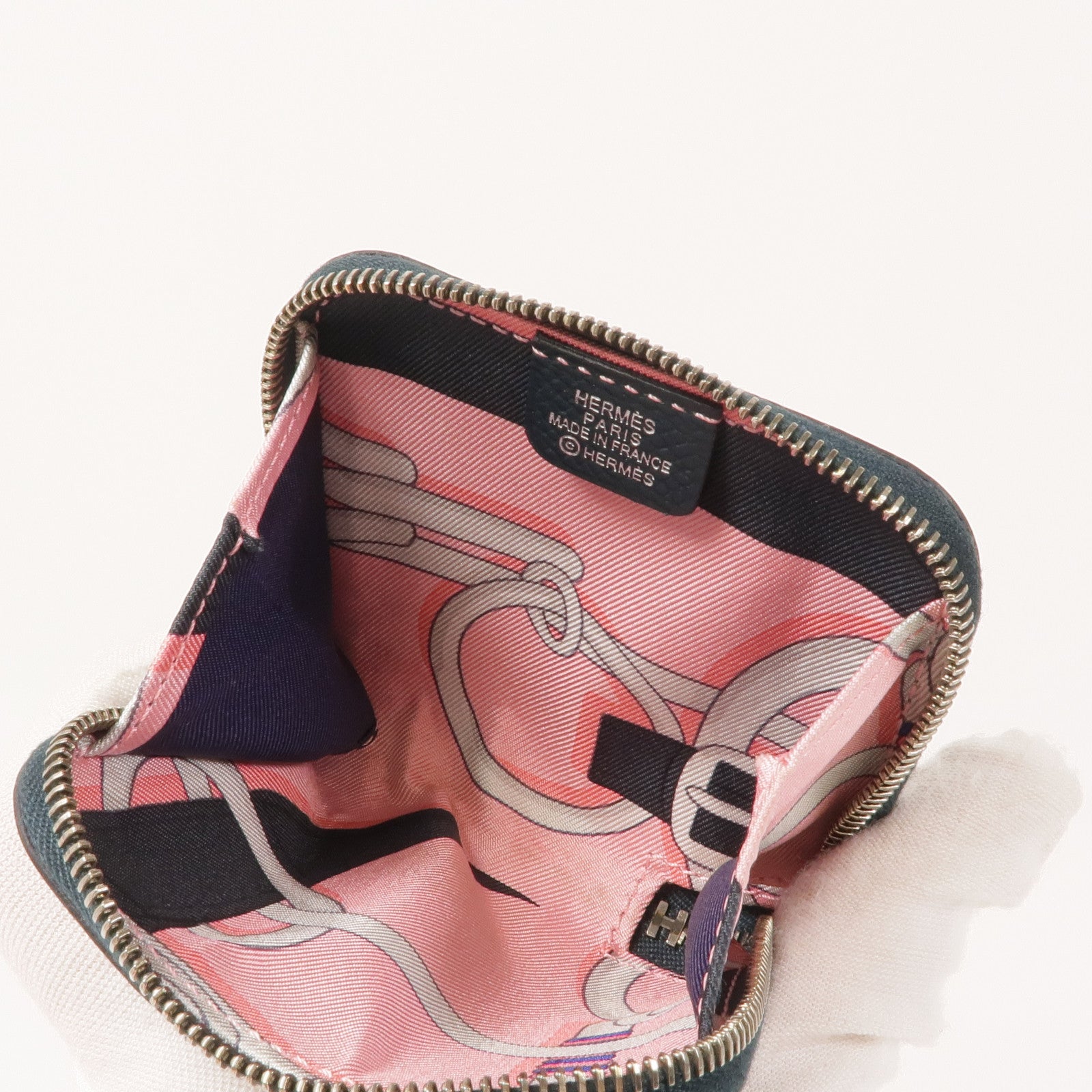 HERMES Epsom皮革Silk'In Change Purse銀扣零錢包Vert Fonce