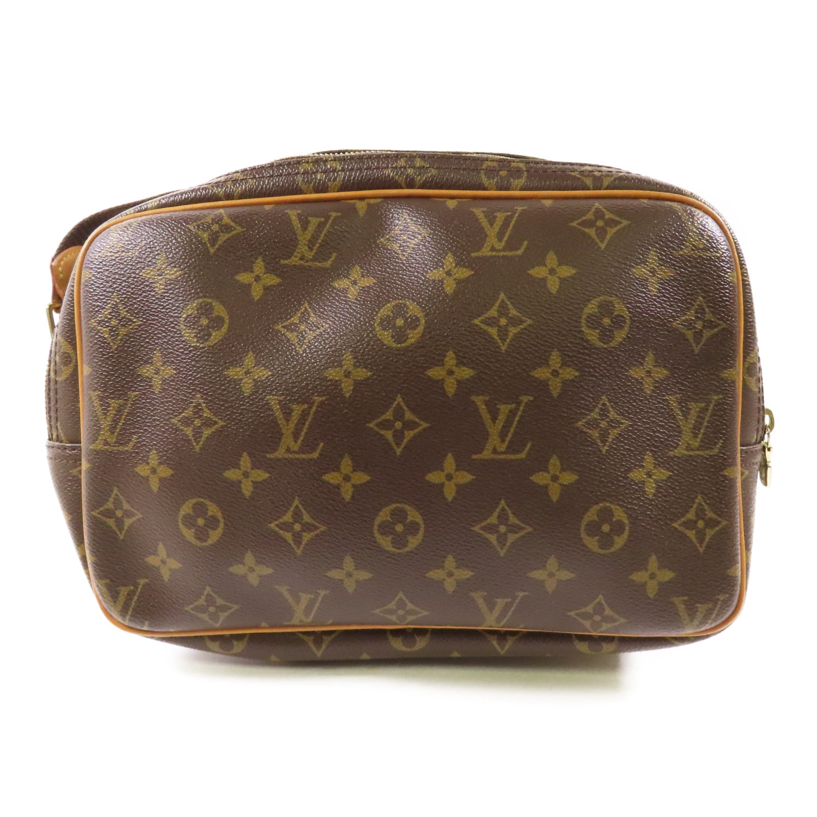 LOUIS VUITTON Monogram Reporter PM金扣肩背袋棕色