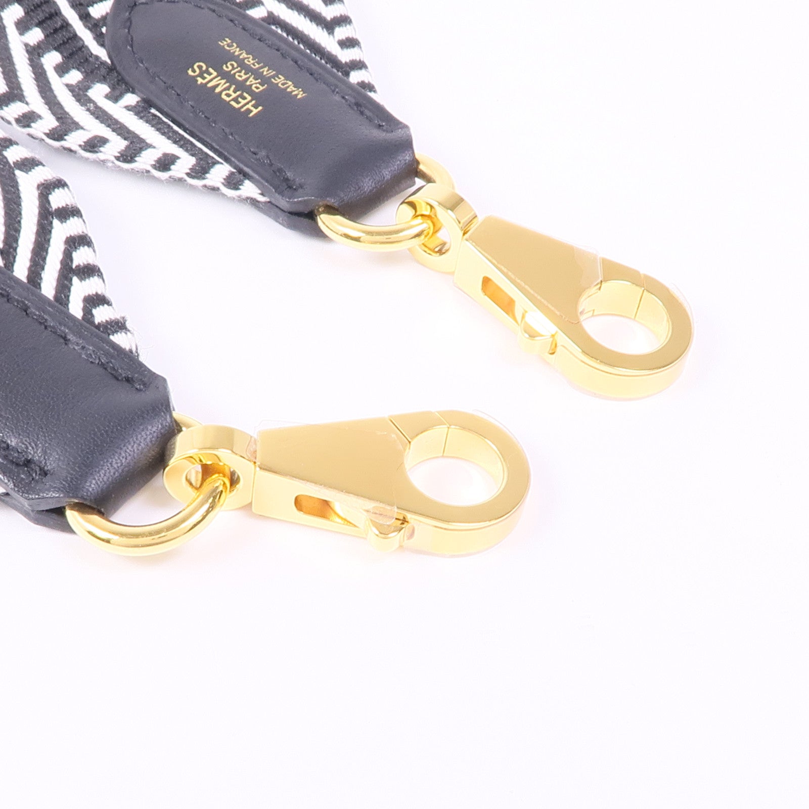 HERMES 帆布Shoulder Strap金扣肩背帶Black/White