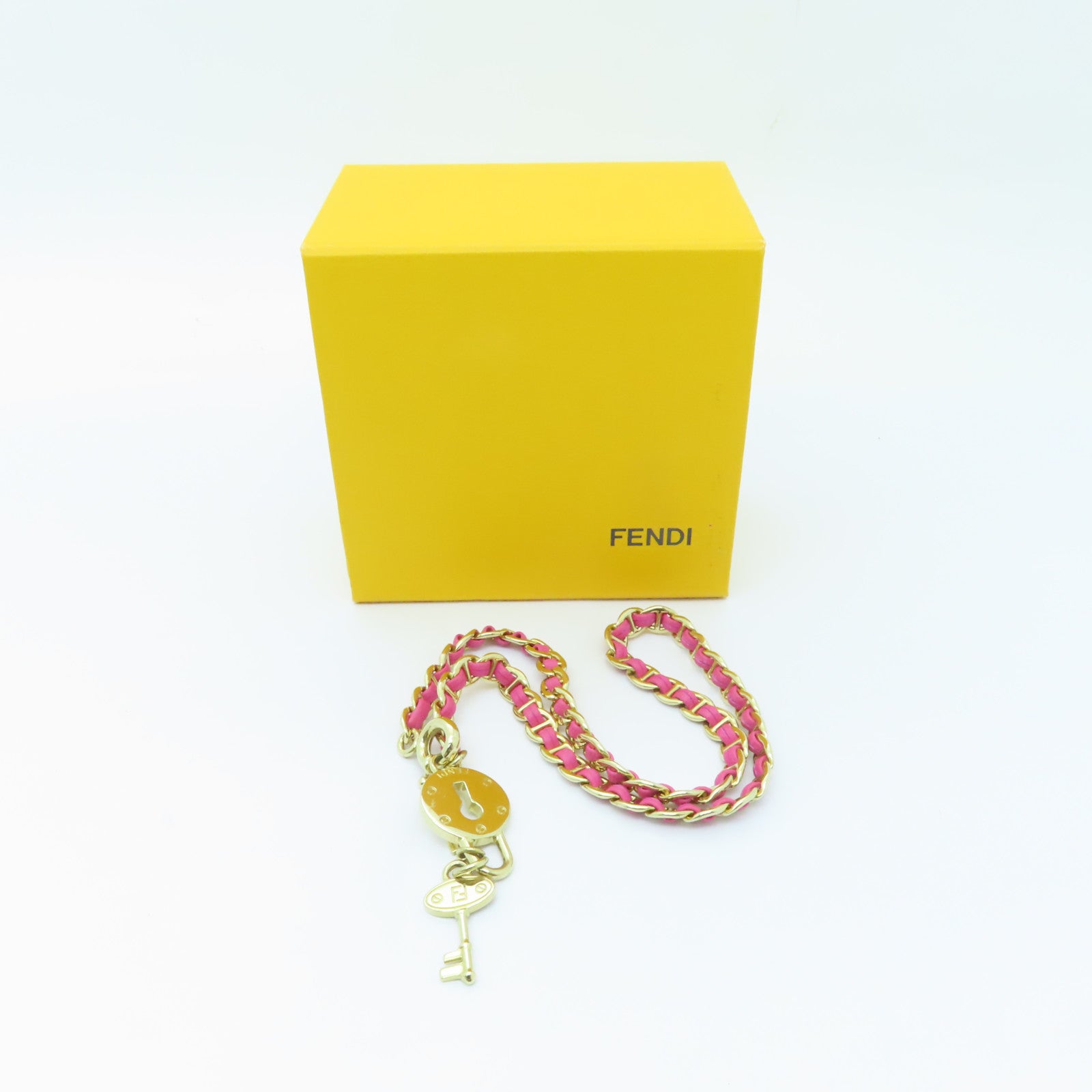 FENDI 【激減優惠】皮革/金屬Necklace金扣項鍊粉紅色/金色
