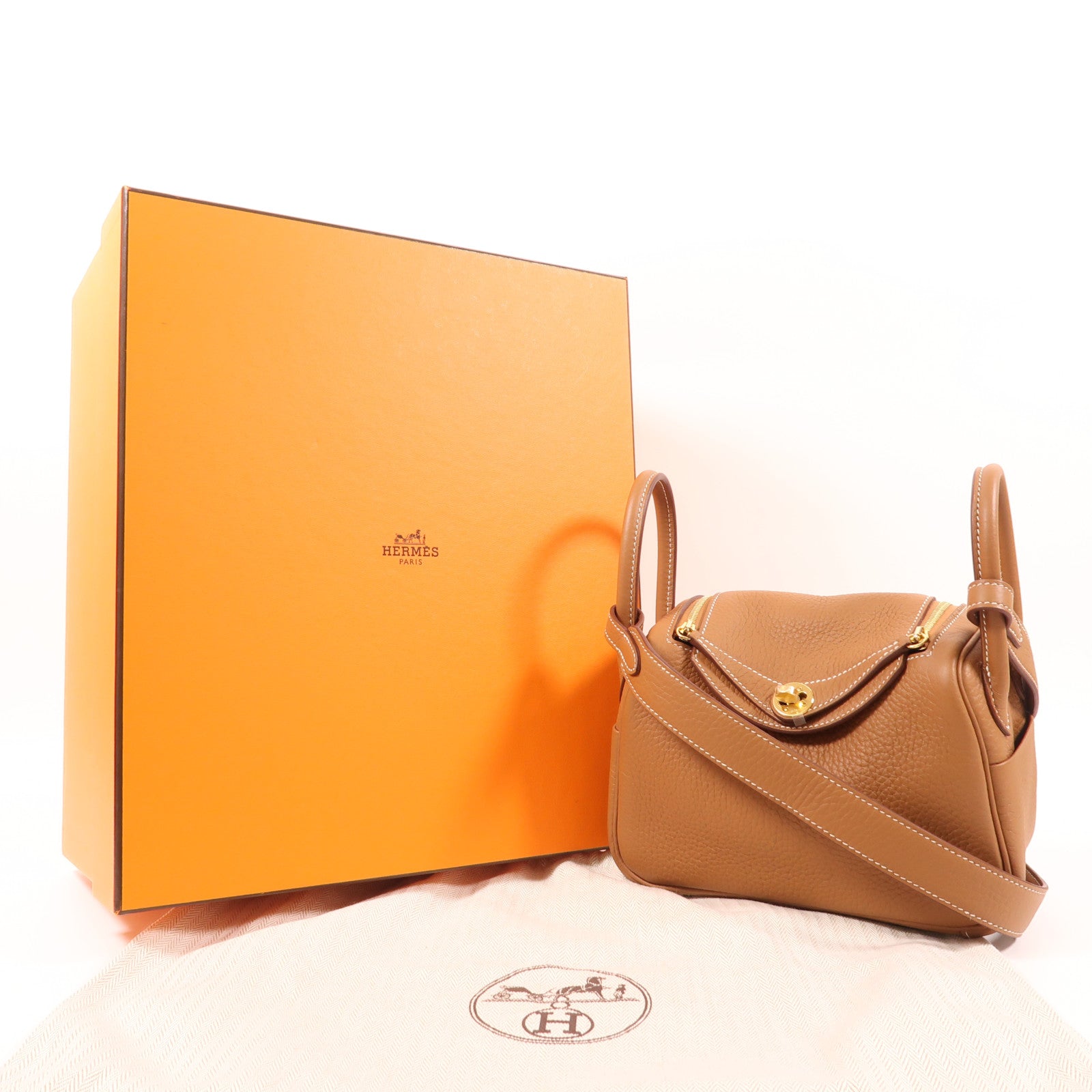 HERMES Clemence皮革Mini Lindy金扣手挽肩背兩用袋