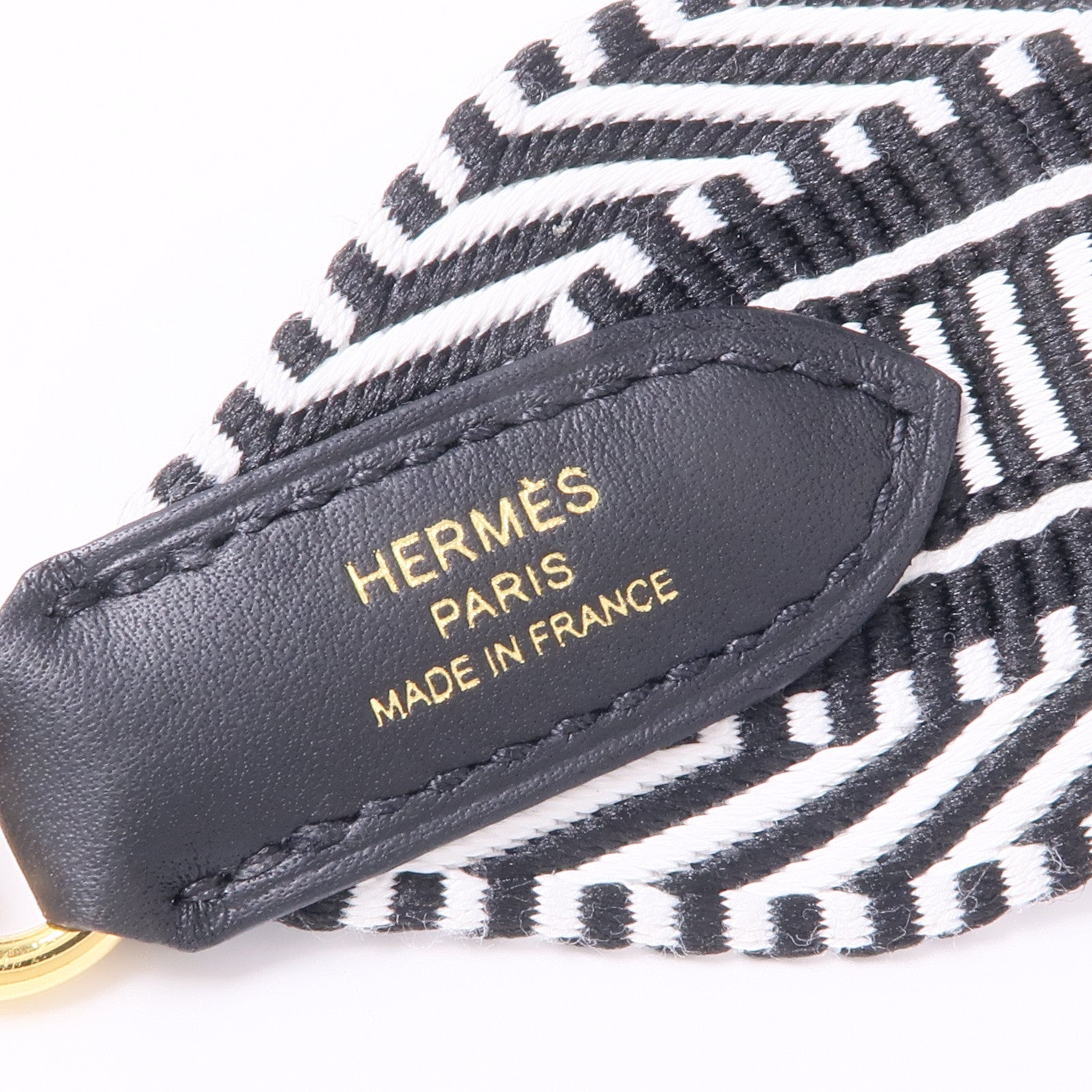 HERMES 帆布Shoulder Strap金扣肩背帶Black/White