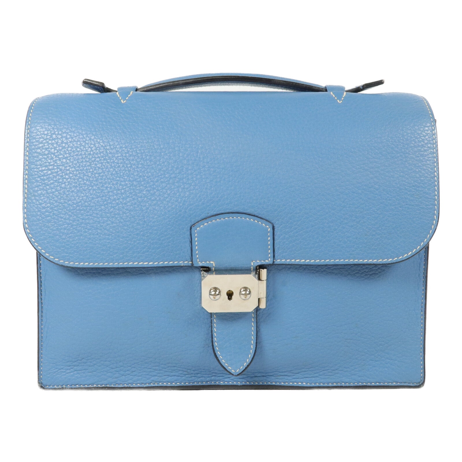 HERMES Clemence皮革Sack Adepeche手挽袋Bleu Jean