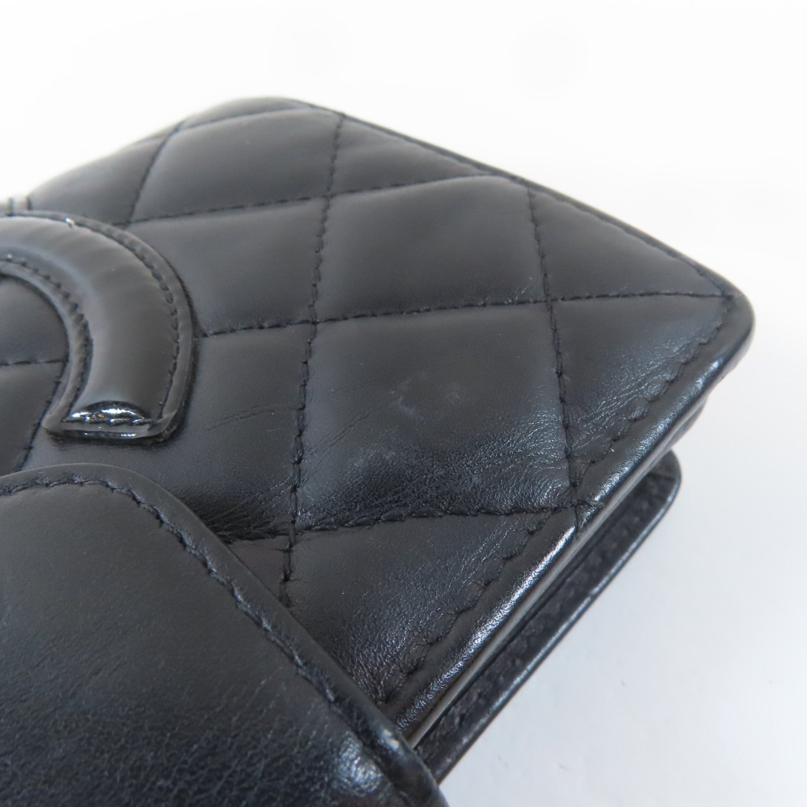 CHANEL 菱格牛皮皮革Cambon Bifold Wallet銀扣錢包黑色
