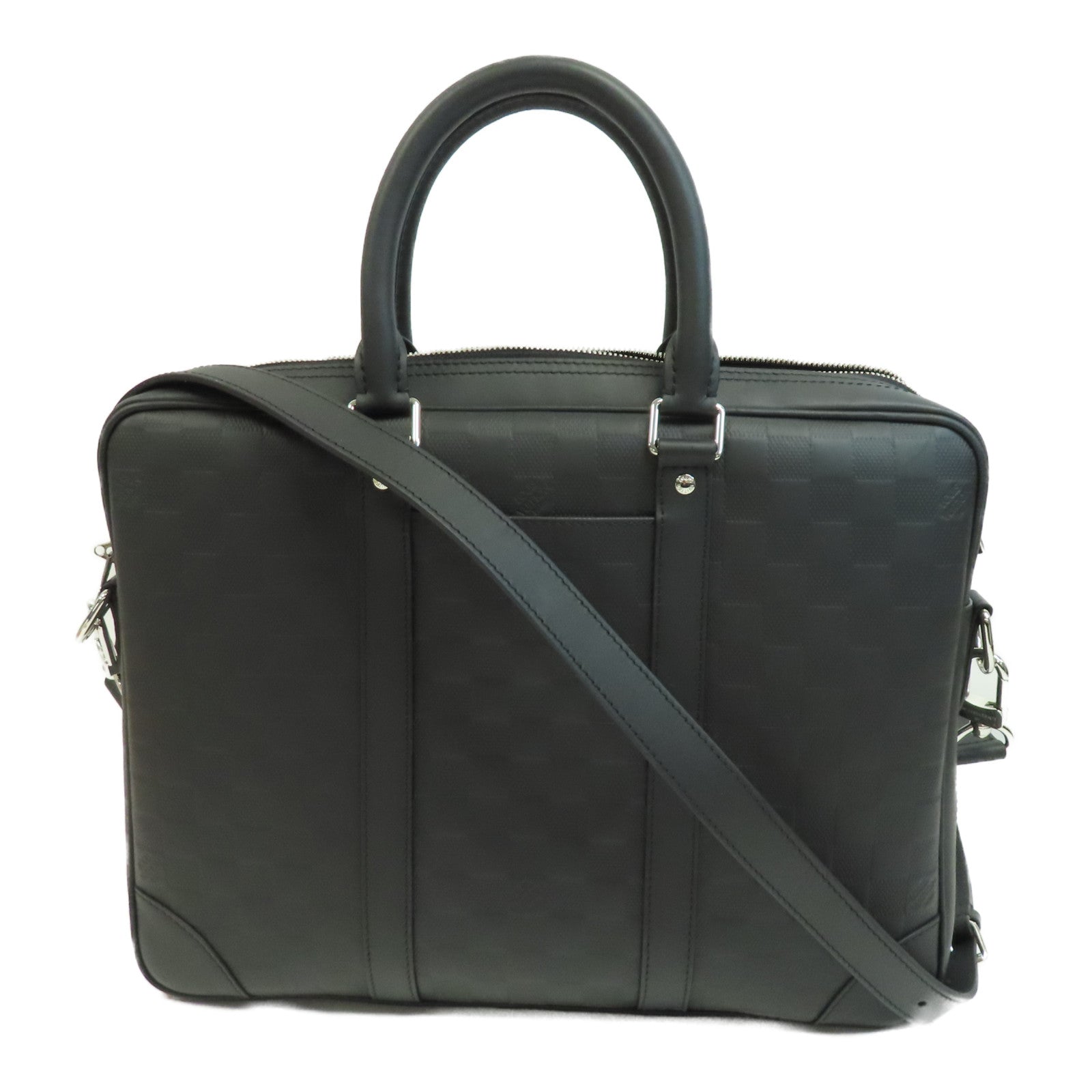 LOUIS VUITTON Damier Infini Porte-Documents Voyage NM銀扣手挽肩背兩用袋黑色
