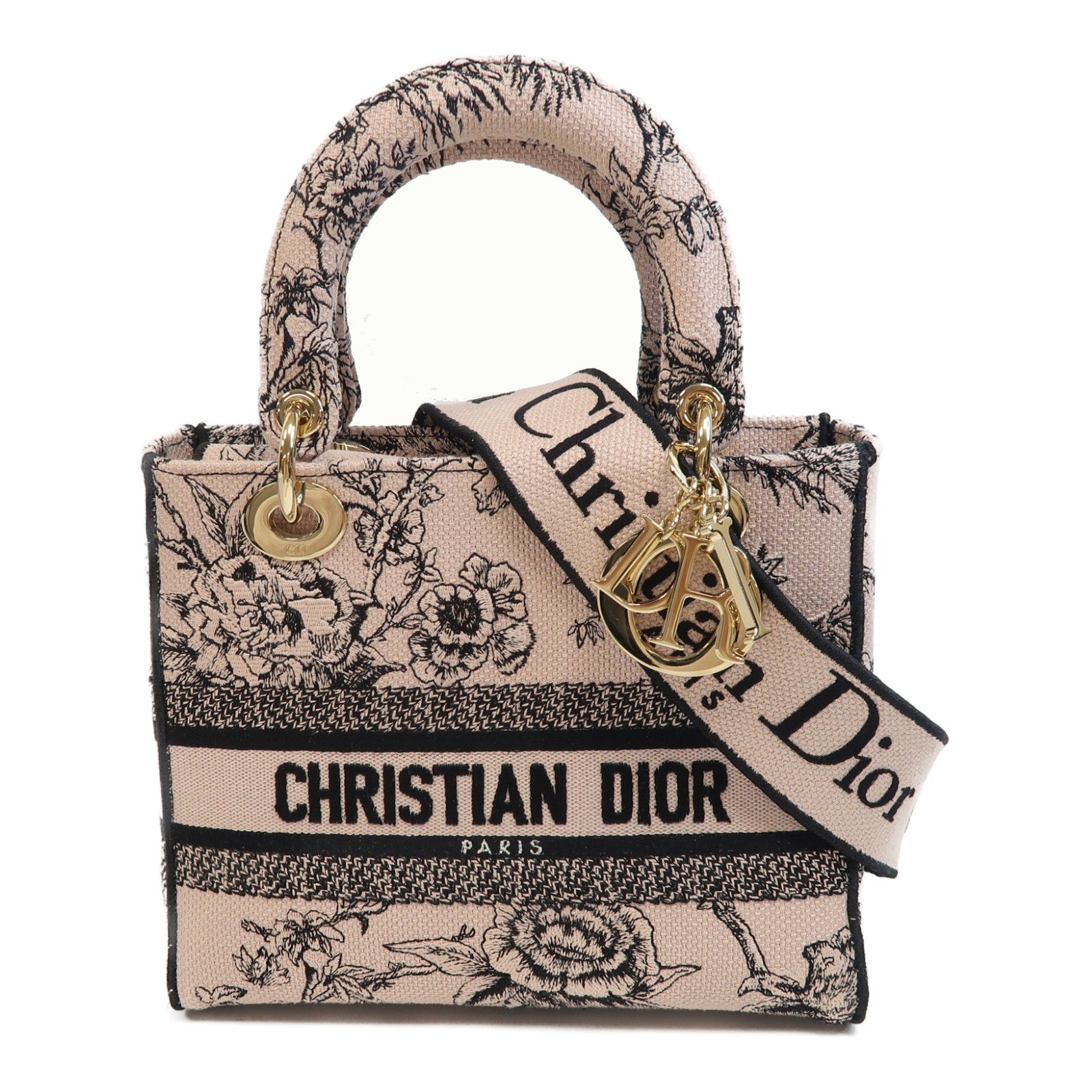 Dior 尼龍Lady Dior Handbag金扣手挽肩背兩用袋粉紅色