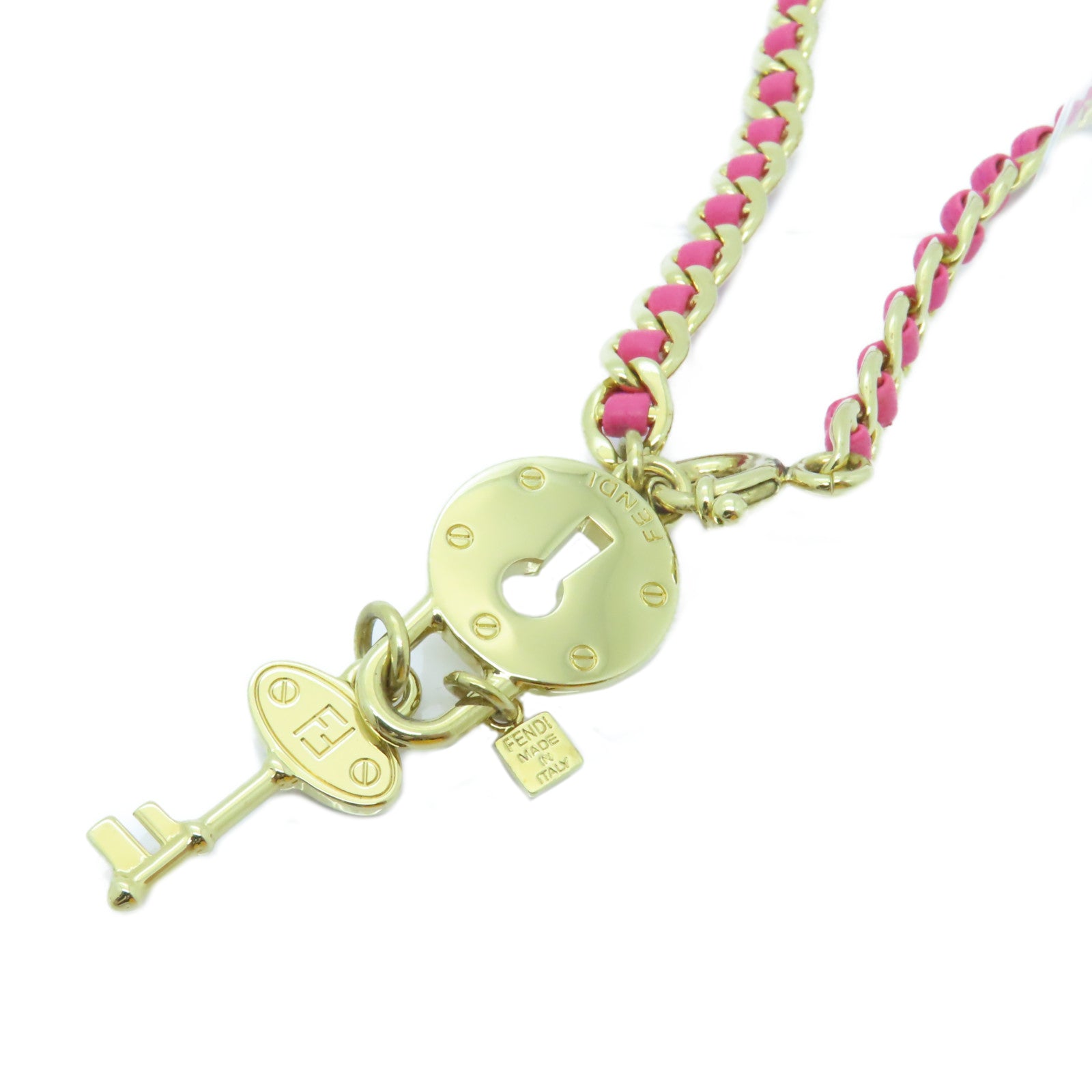 FENDI 【激減優惠】皮革/金屬Necklace金扣項鍊粉紅色/金色