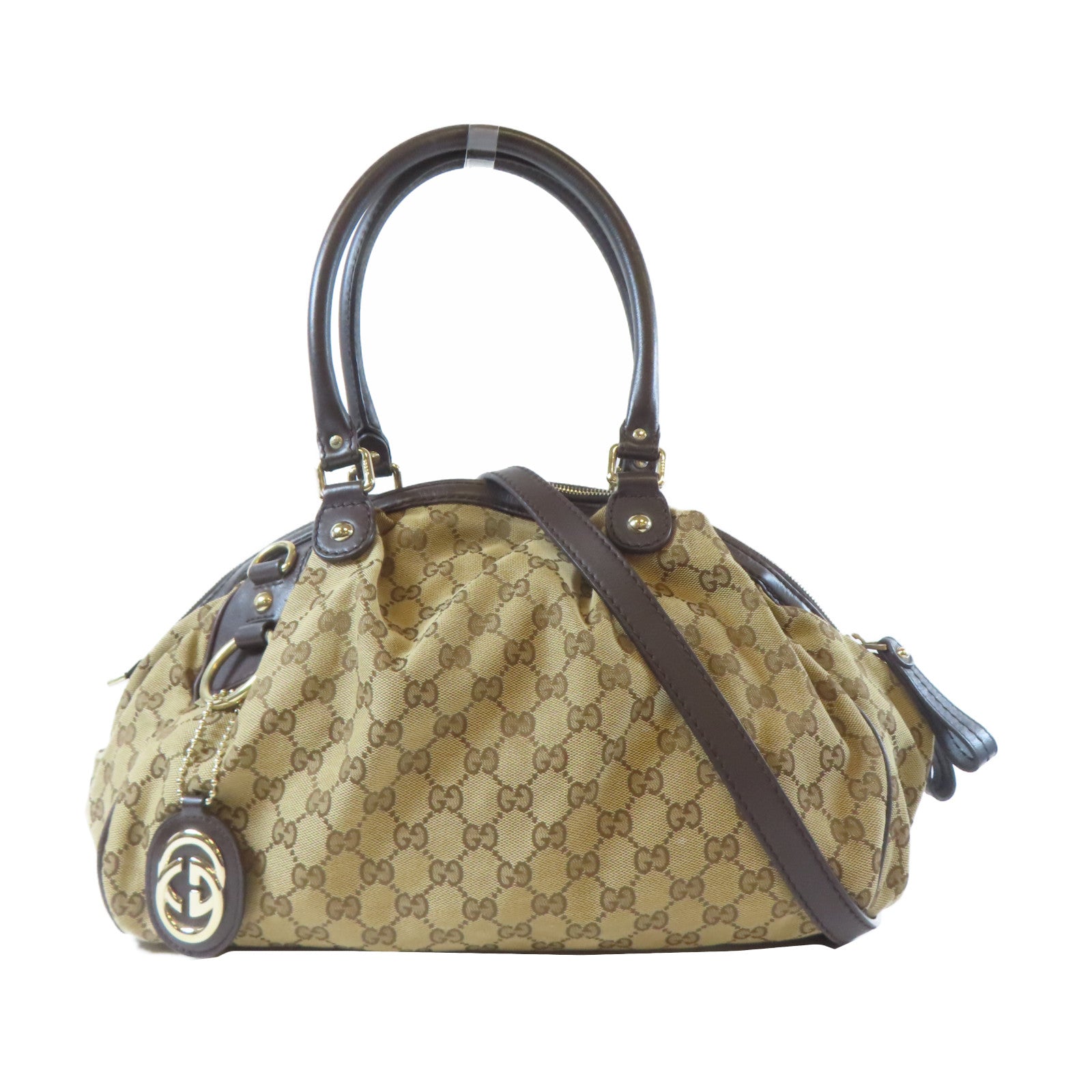GUCCI 【激減優惠】帆布Sukey Boston Bag金扣手挽肩背兩用袋啡色